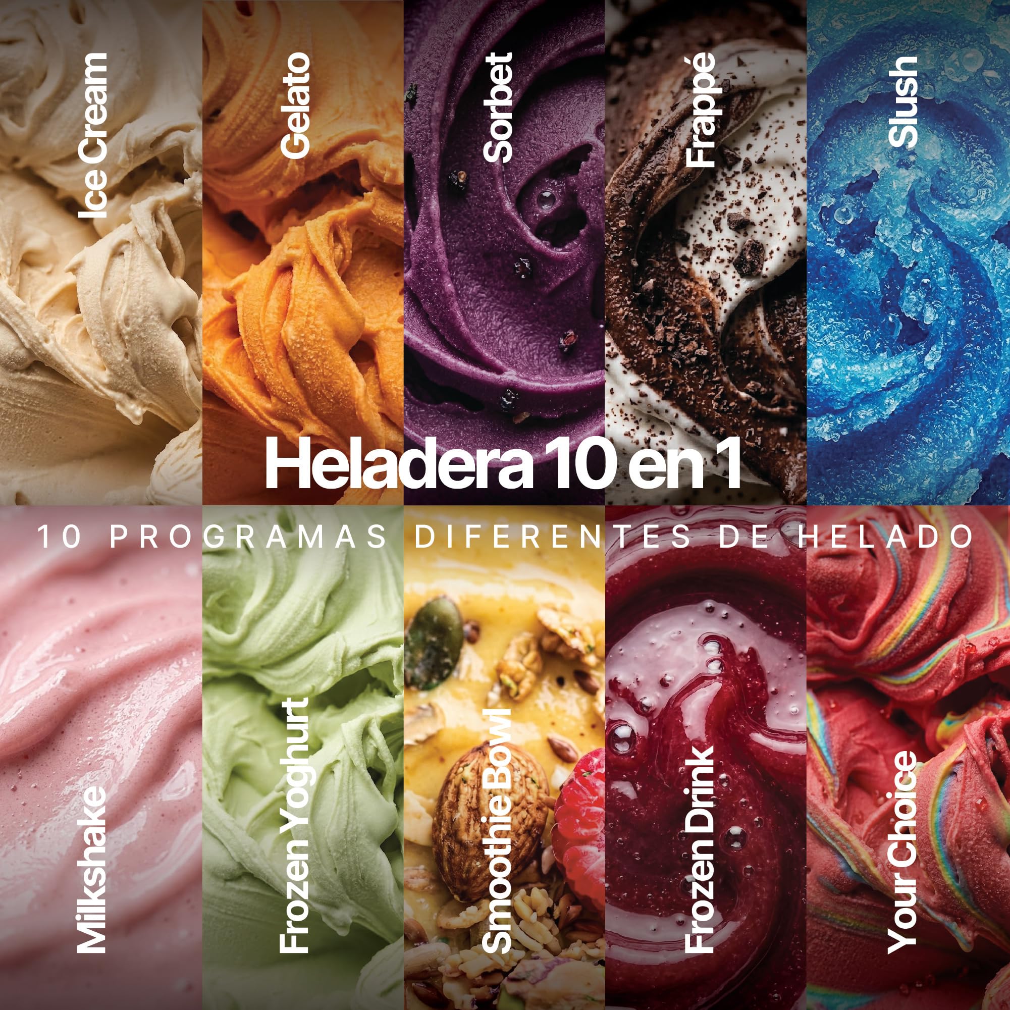 Seeger MultiCream Heladera, 10 programas en 1 | Helado, Sorbete, Batido, Granizado, Mezclas, Vegana, sin lácteos, 3 Tarrinas 500ml, Sin BPA, Máquina de Helados