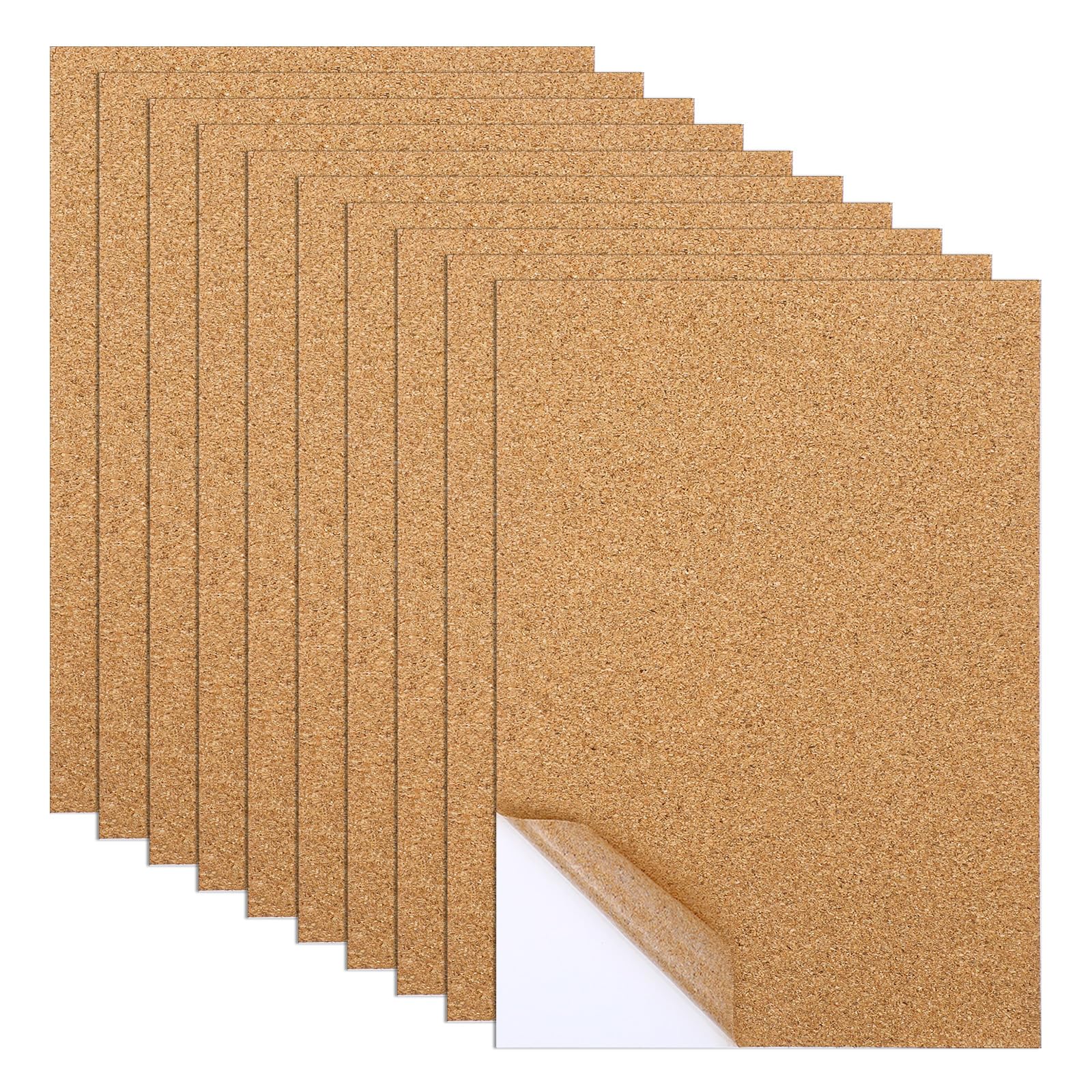 10 Pack Self Adhesive Cork Board, 1mm Thin Cork Sheet with Strong Adhesive Backing for DIY Crafts Wall Decor Wedding Party Tabletop Decoration, 20 x 30 cm