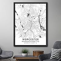 Vista 4 de Mapa de Worcester, Massachusetts, Light 2 (8x10)