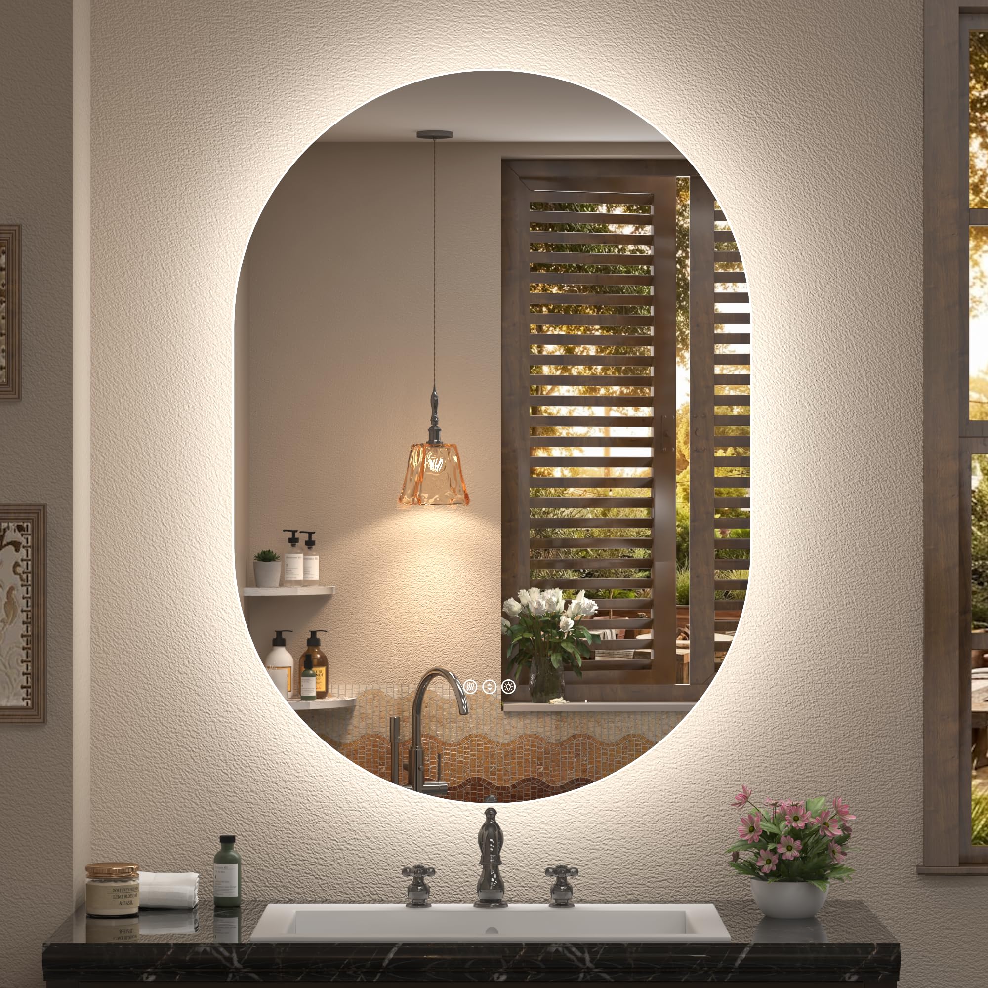 Miroir de salle de bain ovale rétroéclairé au design haut de gamme et épuré