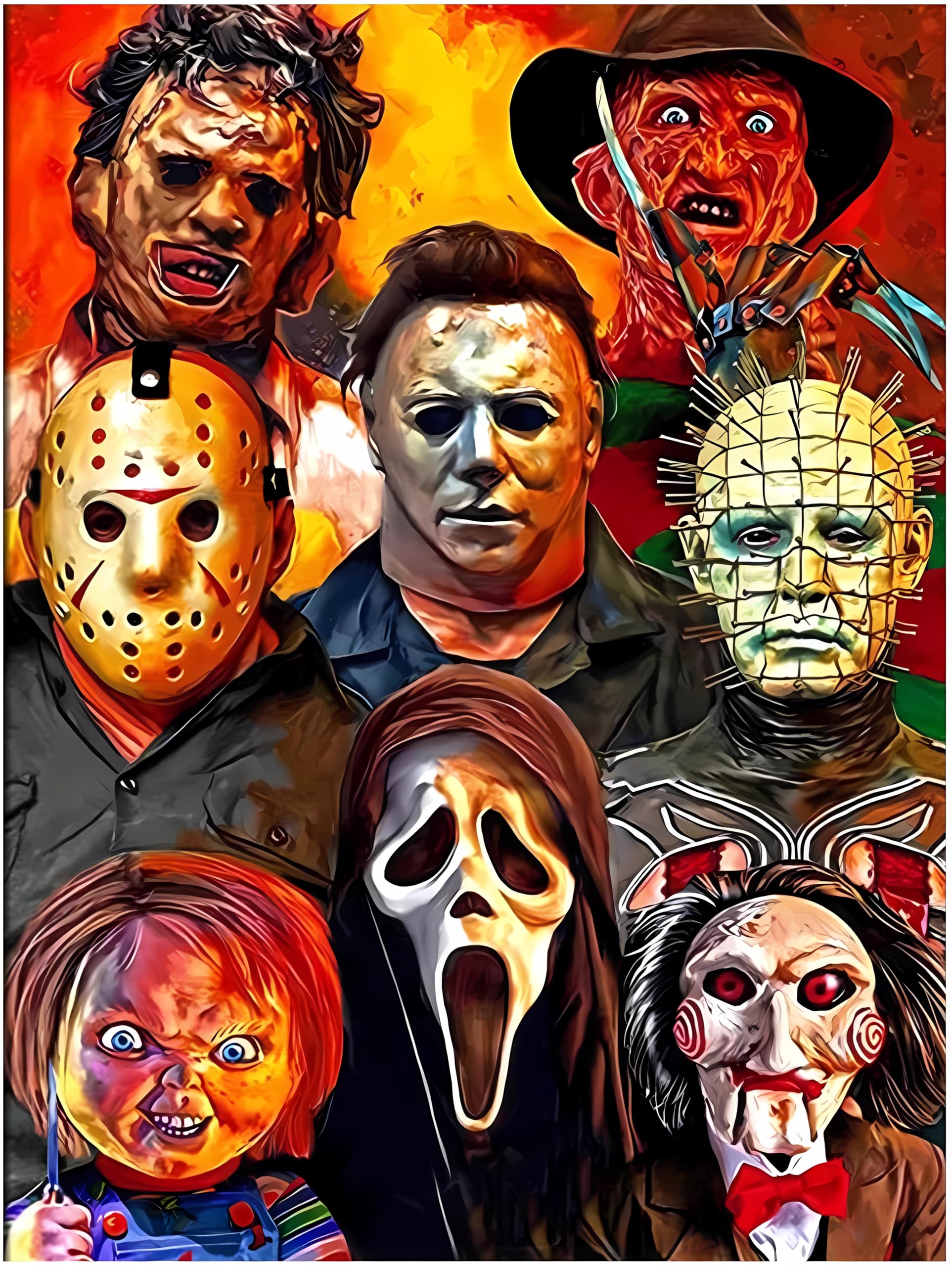 Halloween Canvas Halloween Scary Movie Characters Designs Canvas Wall Art Painting Halloween Holiday Autumn Decor Canvas Picture Artwork Painting for Living Room Bedroom Decoration 12 x 18 Inch
