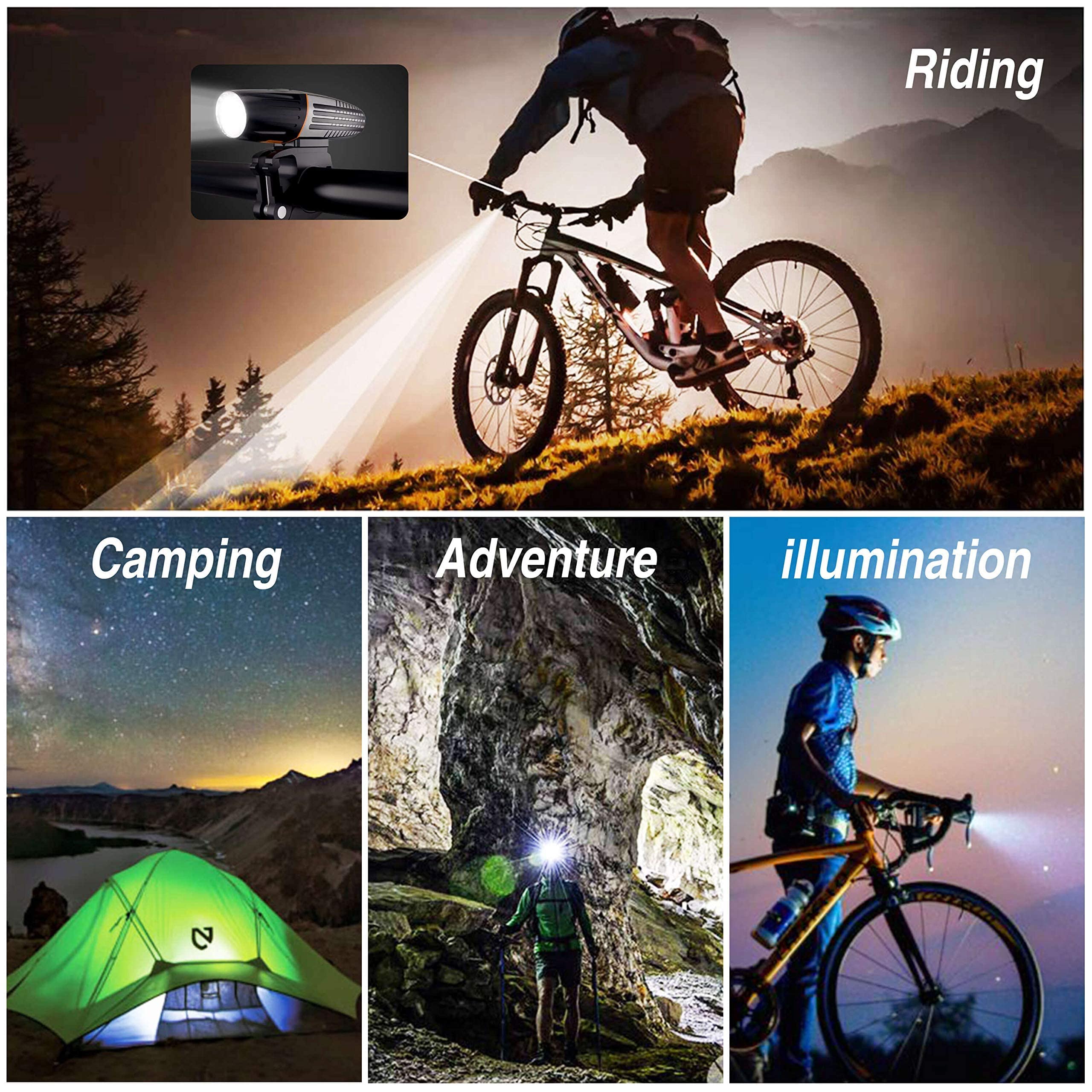 Kit Luci Bici LED 1000 Lumen - Anteriore E Posteriore Ricaricabili USB Con Campanello - Foto 10