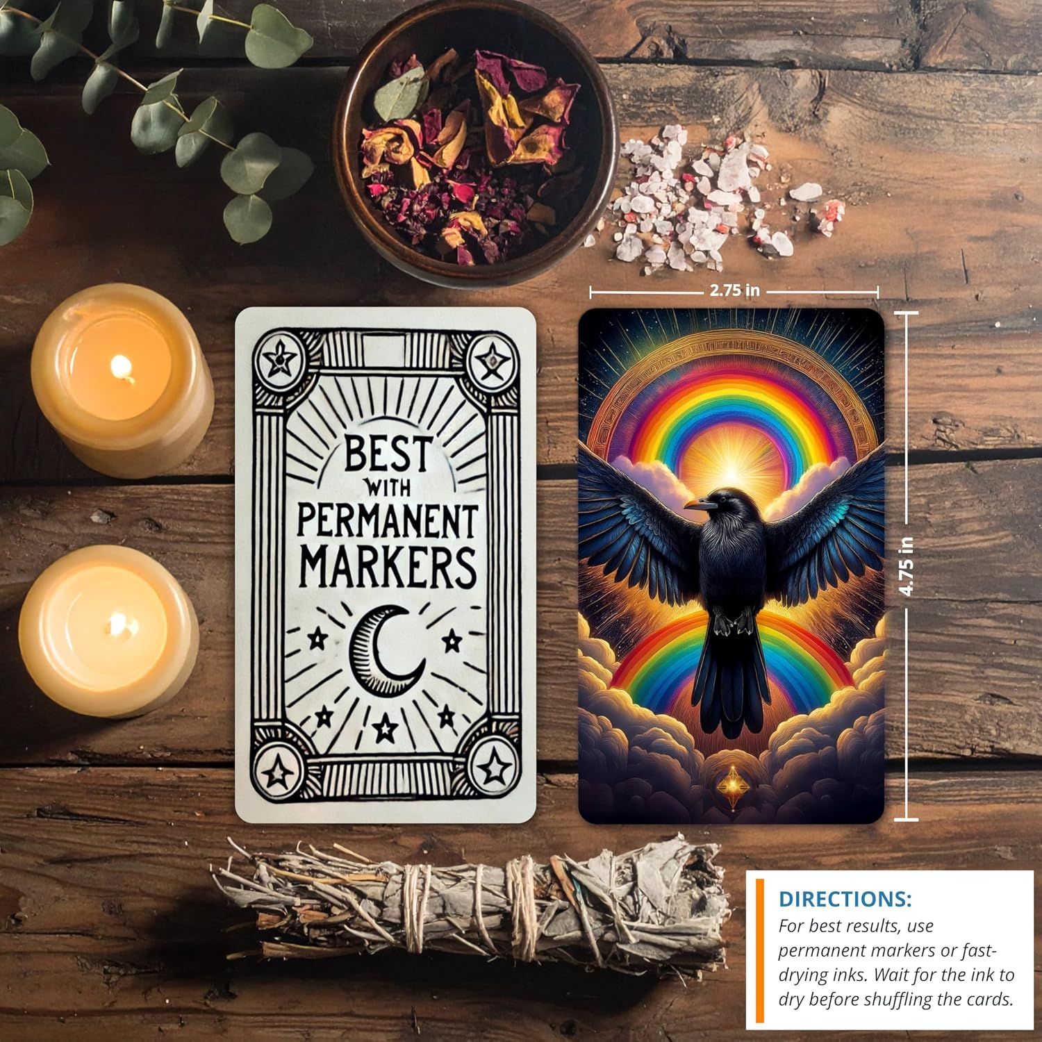 Blank Tarot Deck with Design on Back - Box of 80 DIY Customizable Blank Tarot Oracle Cards to Write On (2.75 inches x 4.75 inches) - Rainbow Crow Design