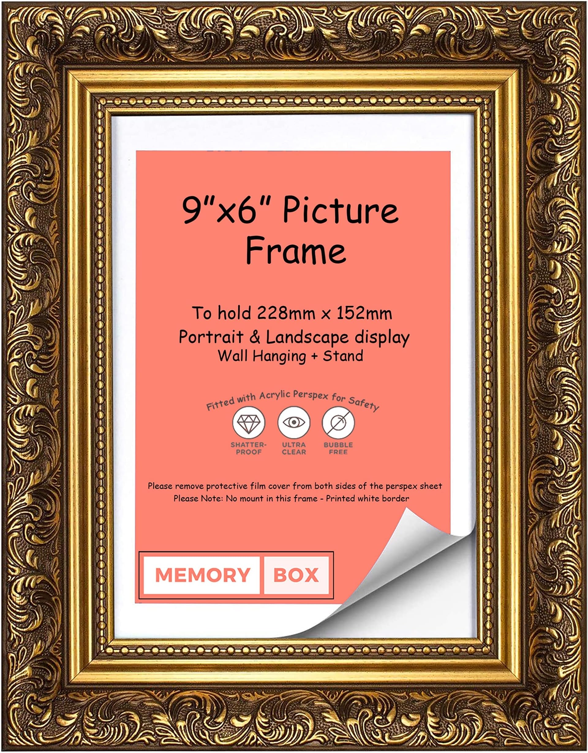 French Baroque Style Ornate swept Antique style Picture/Photo/Poster frame - (22.9 x 15.2cm) Gold 9" x 6"