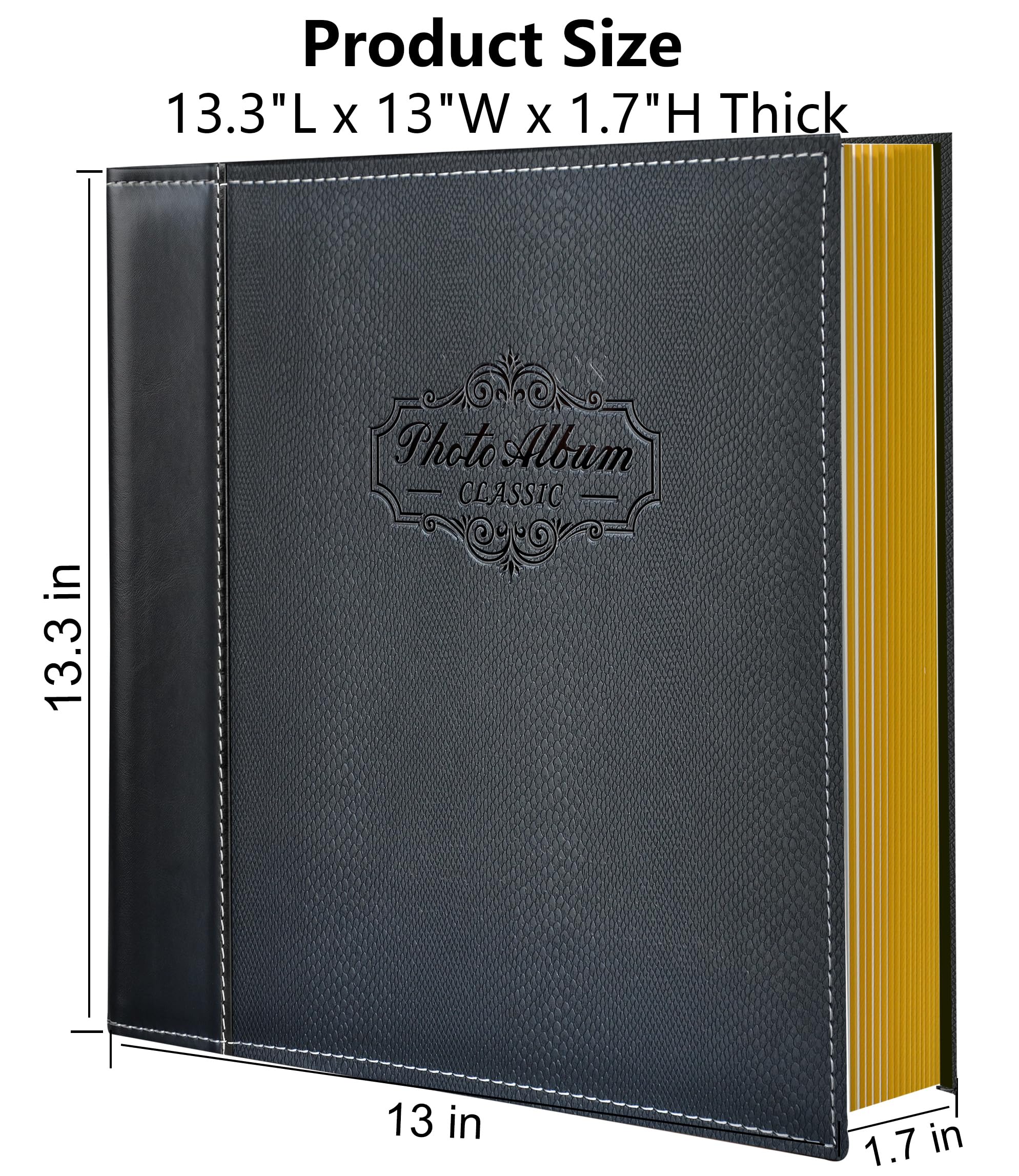 Fotoalbum für Fotos der Größe 3 x 5, 4 x 6, 5 x 7, 6 x 8, 8 x 10, Ledereinband, magnetische selbstklebende Seite, handgemachte DIY-Alben (schwarz, groß)