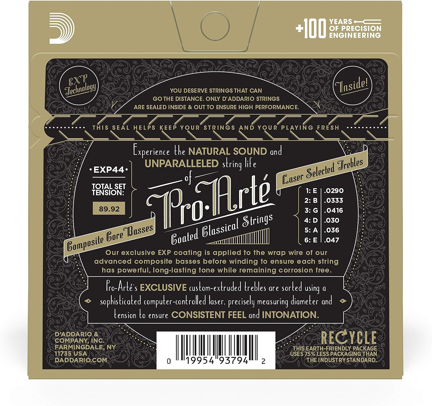 D'Addario EXP44 Coated Classical Guitar Strings, Extra Hard Tension