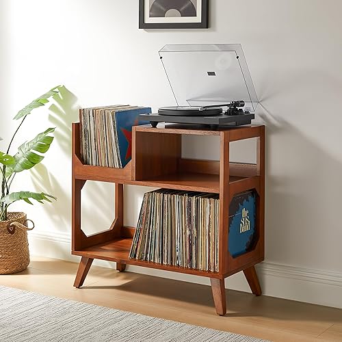 Miniatura 2 de Crosley Furniture Asheville Mid-Century Modern Media Console - Soporte para tocadiscos, almacenamiento para discos de vinilo, mediano, nogal
