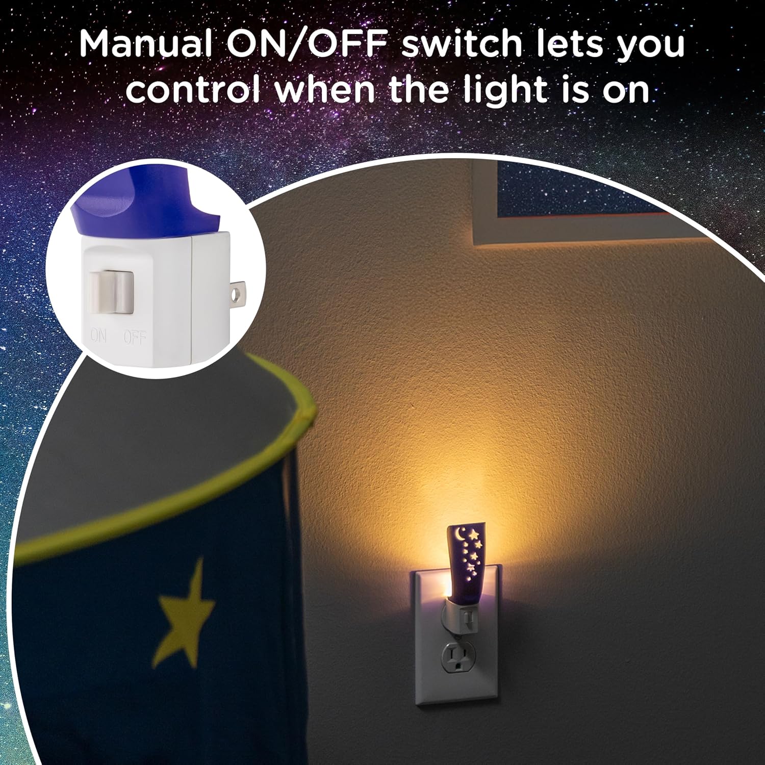 Close-up of the manual ON/OFF switch on the night light