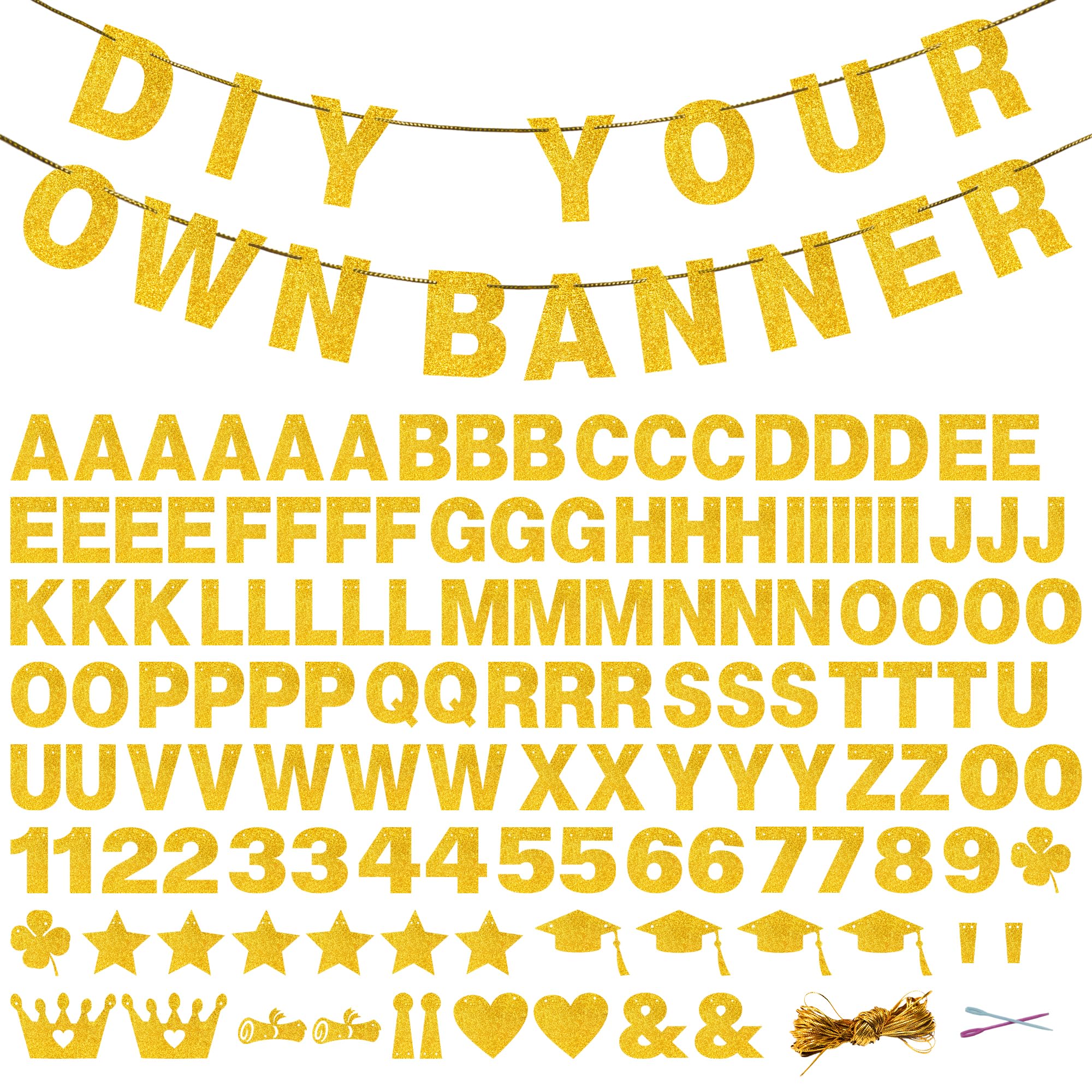Photo 1 of 131 PCS Custom Banner DIY Letter Banners Personalized Banner for Birthday Congratulations Wedding Party Banners Coarse Golden 5-inch
