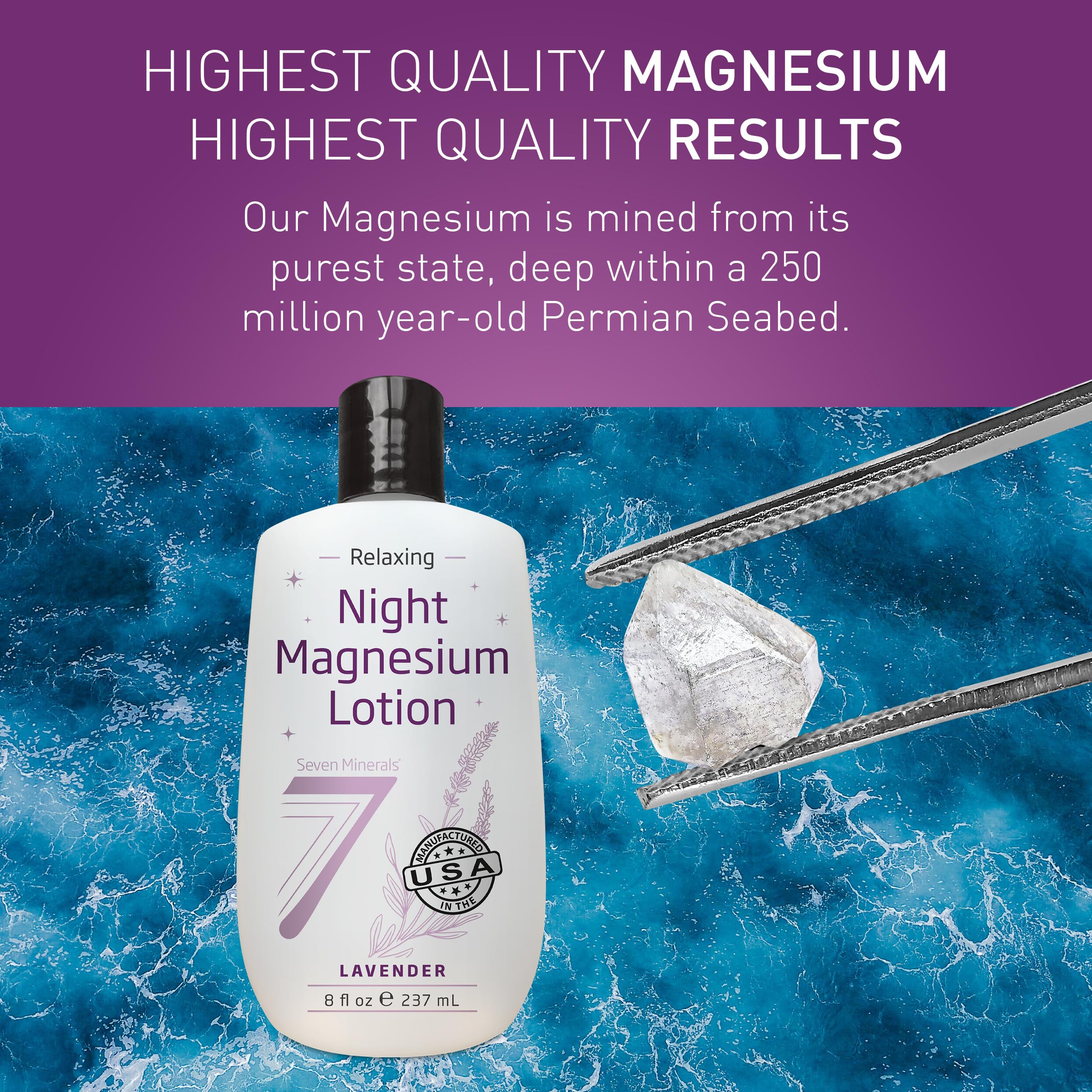Seven Minerals Magnesium Lotion for Sleep - Lavender Relaxing Night Blend - Highly Concentrated Magnesium for Better Sleep, Body & Mind Relaxation. Non-Greasy Skin Friendly - 8 fl oz — Amazon image 2