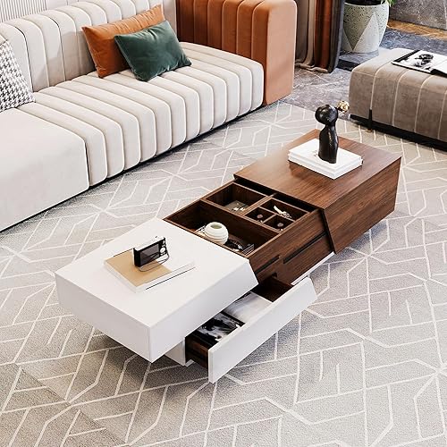 Miniatura 1 de Merax Mesa auxiliar extensible deslizante para sala de estar, moderna con cajones, compartimento oculto, muebles de acento multifuncionales, cóctel,