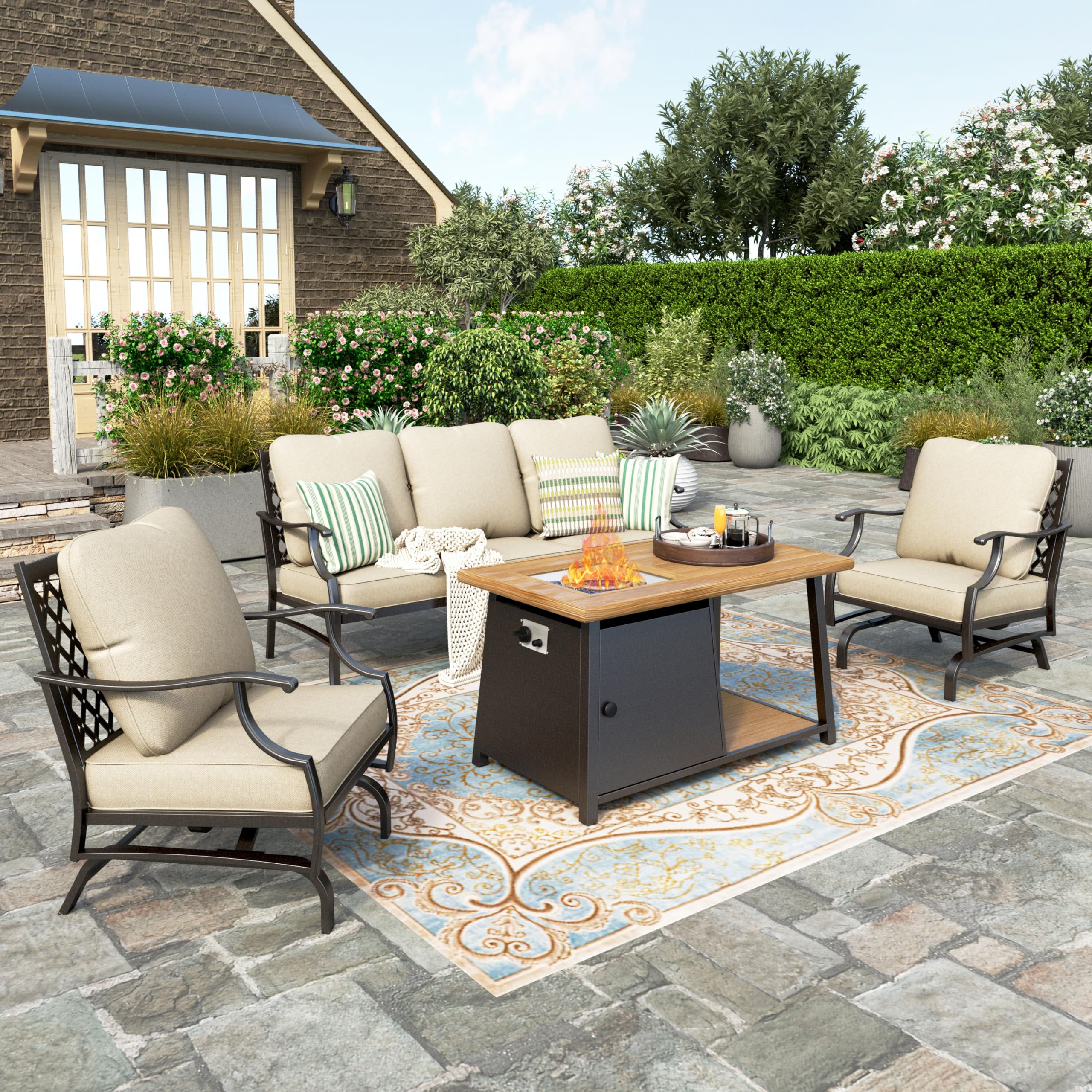 Amazon.com: HERA'S HOUSE 4 Pieces Patio Furniture Set with Fire Pit ...