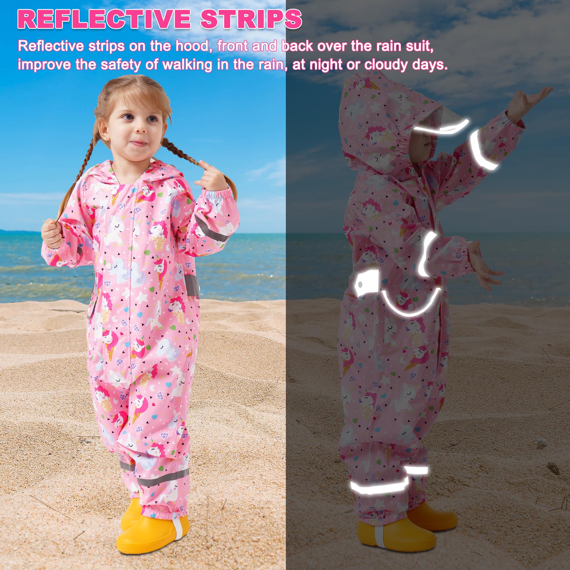 Fewlby Tuta Impermeabile Bambini Tuta Pioggia, Poncho Antipioggia con Cappuccio Bambino Giacche Impermeabili Ragazze Ragazzi Giacche da Pioggia in Cartone Animato per 1-10 Anni