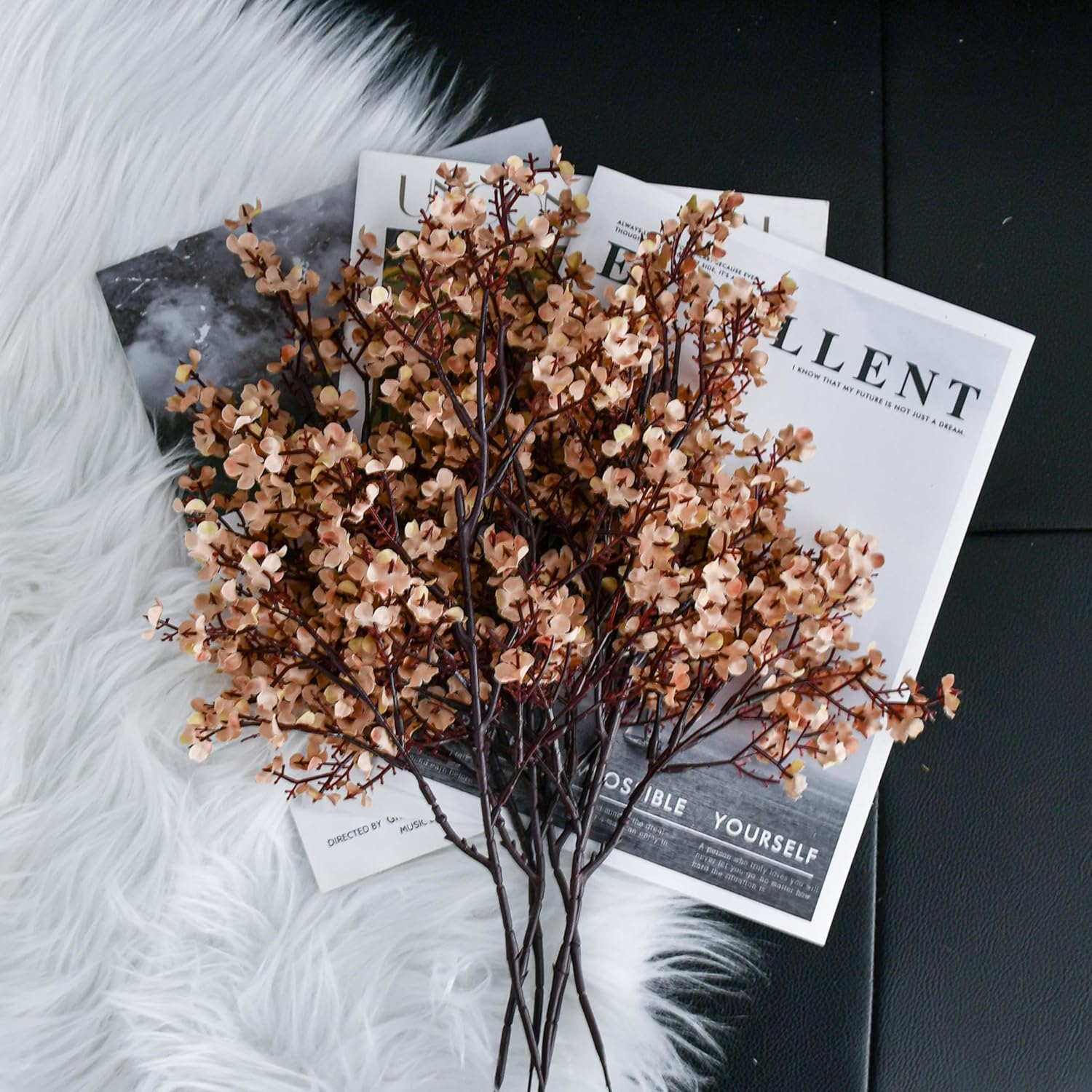 Mandy's Light Brown Artificial Baby’s Breath European Flowers 6 Bundles Silk Gypsophila with Bendable Stems for Fall Valentine's Day and Easter Centerpiece Wedding Decor and Table Arrangements - Image 6