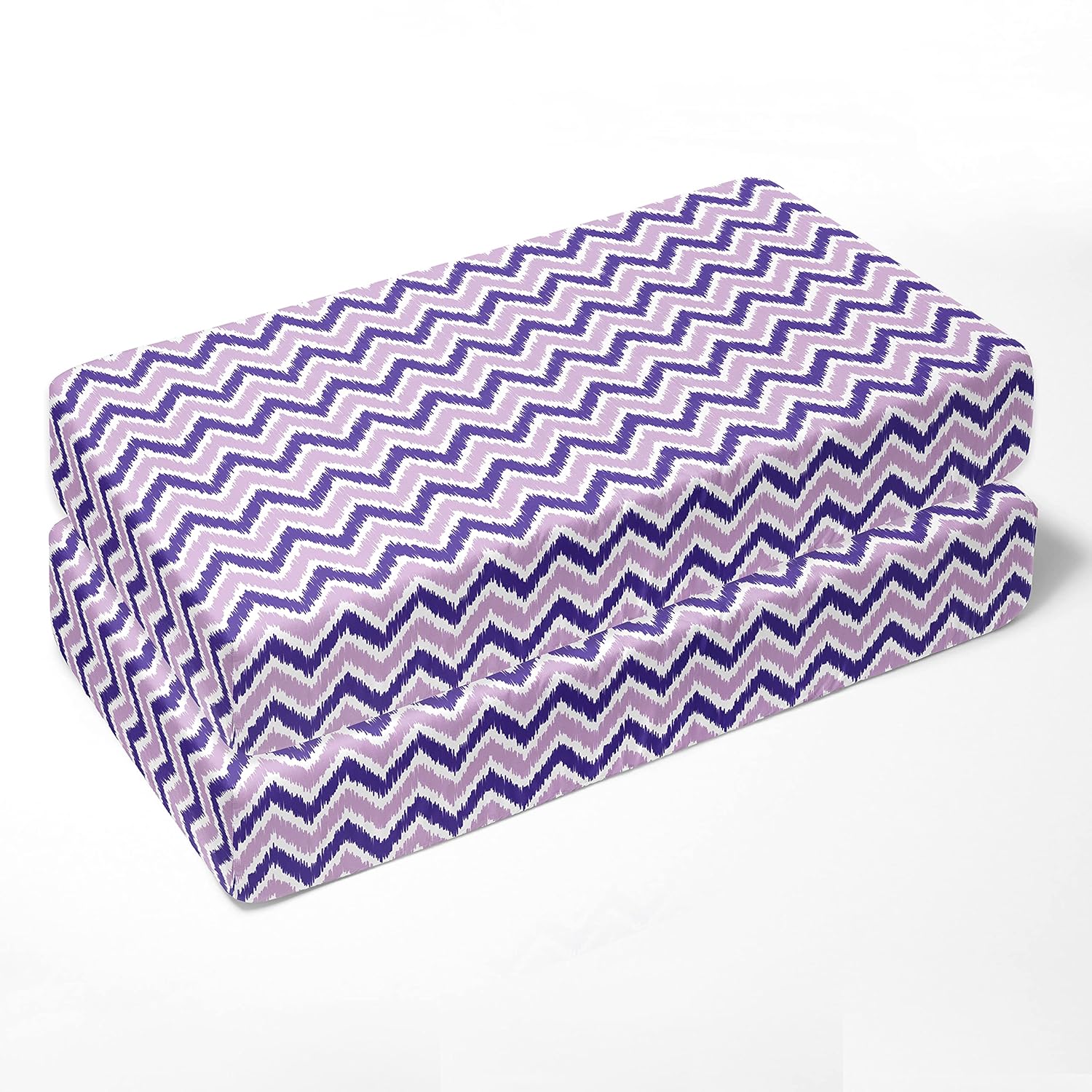 Bacati - 2 Pack Crib Fitted Sheets - Mix and Match Ikat Zigzag Chevron Soft Breathable 100% Cotton Percale Baby Sheets - Fits Standard 28 x 52 X 5 inches Crib & Toddler Mattresses (Lilac Purple)