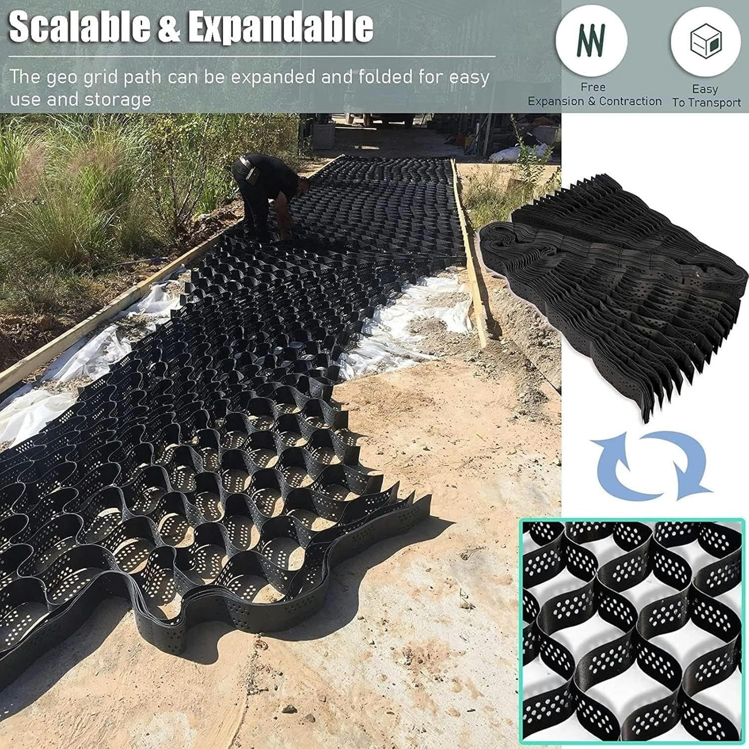 Paver Base Ground Grid Geogrid HDPE, Heavy Duty Permeable Paver System, Soil/Mud/Concrete/Granite/Gravel Stabilizer~/