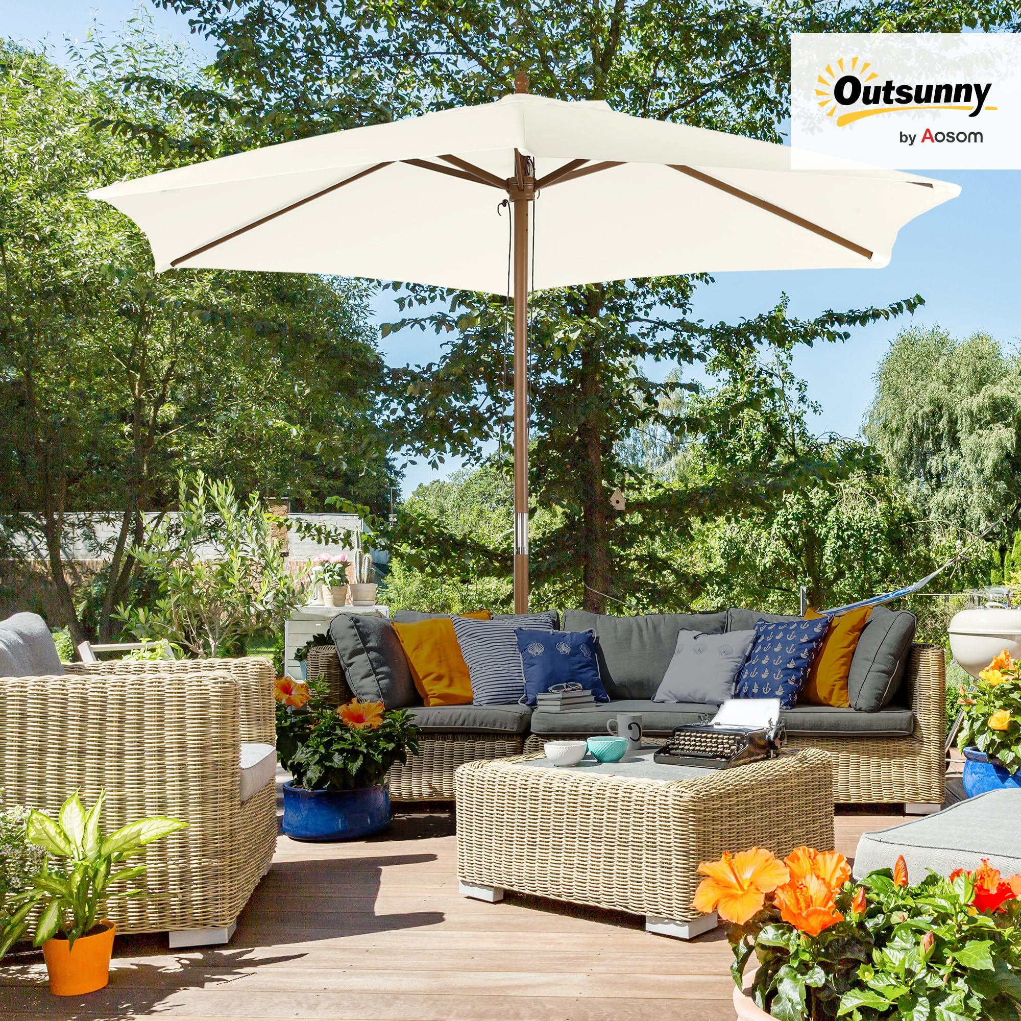 Outsunny Sonnenschirm Ø 250 cm mit Seilzugmechanismus windfest