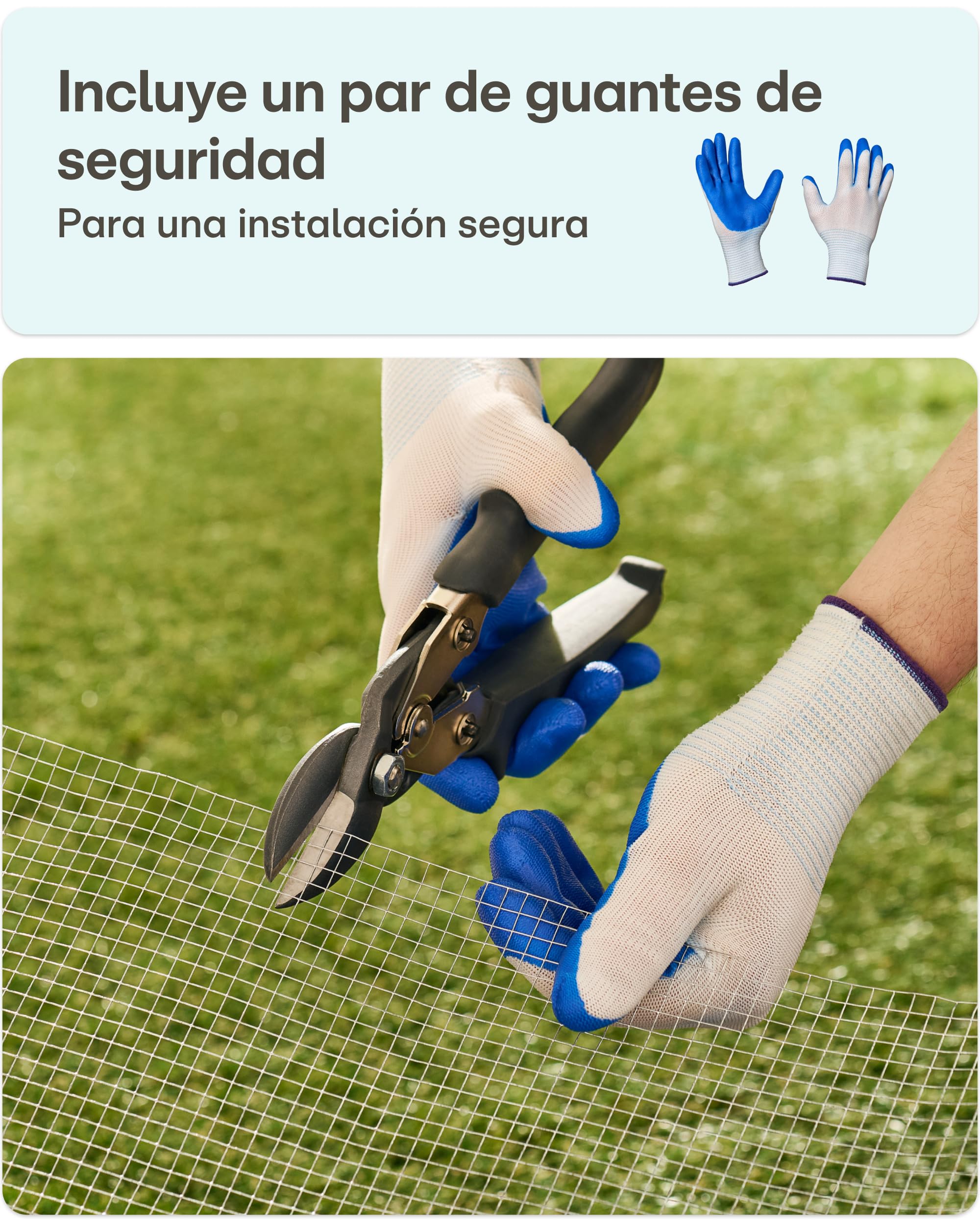 Praknu Malla Metalica Fina Galvanizada con Guantes – Rollo 1 x 5 m Rejilla – Malla para Gallinero y Huerto – Malla Antirroedores para Jardín, Camas Elevadas y Compostera