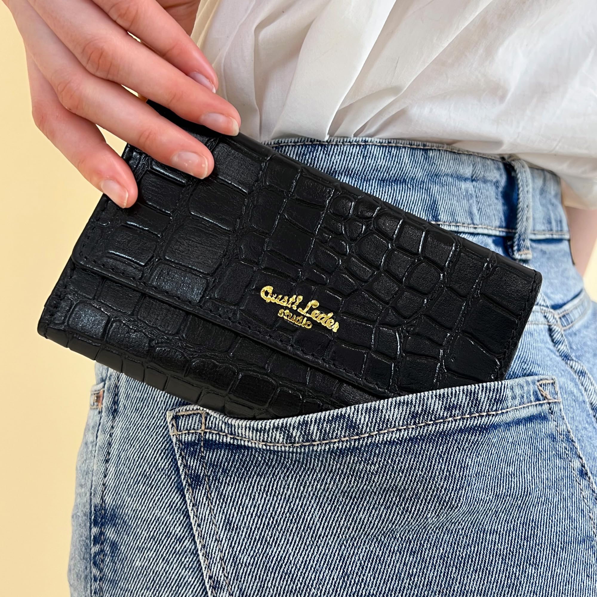 Gusti Gloria - Cartera de piel para mujer, color negro, Negro , Clásico