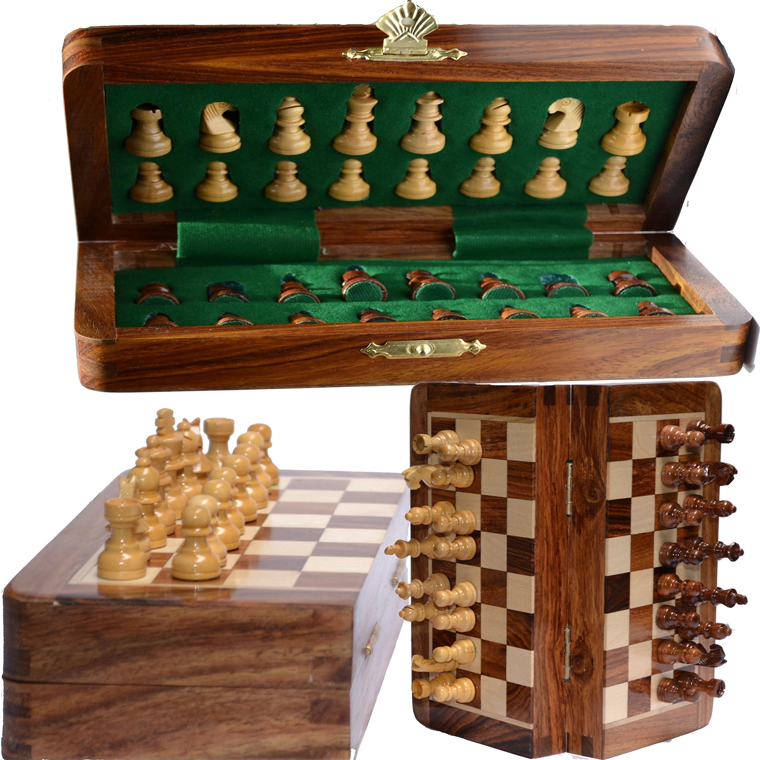 10x10” Chess Set on Sale - ChessBazar Chess Set with Bag - Folding Standard Magnetic Travel Chess Board Game Handmade in Fine Rosewood with Storage for Chessmen