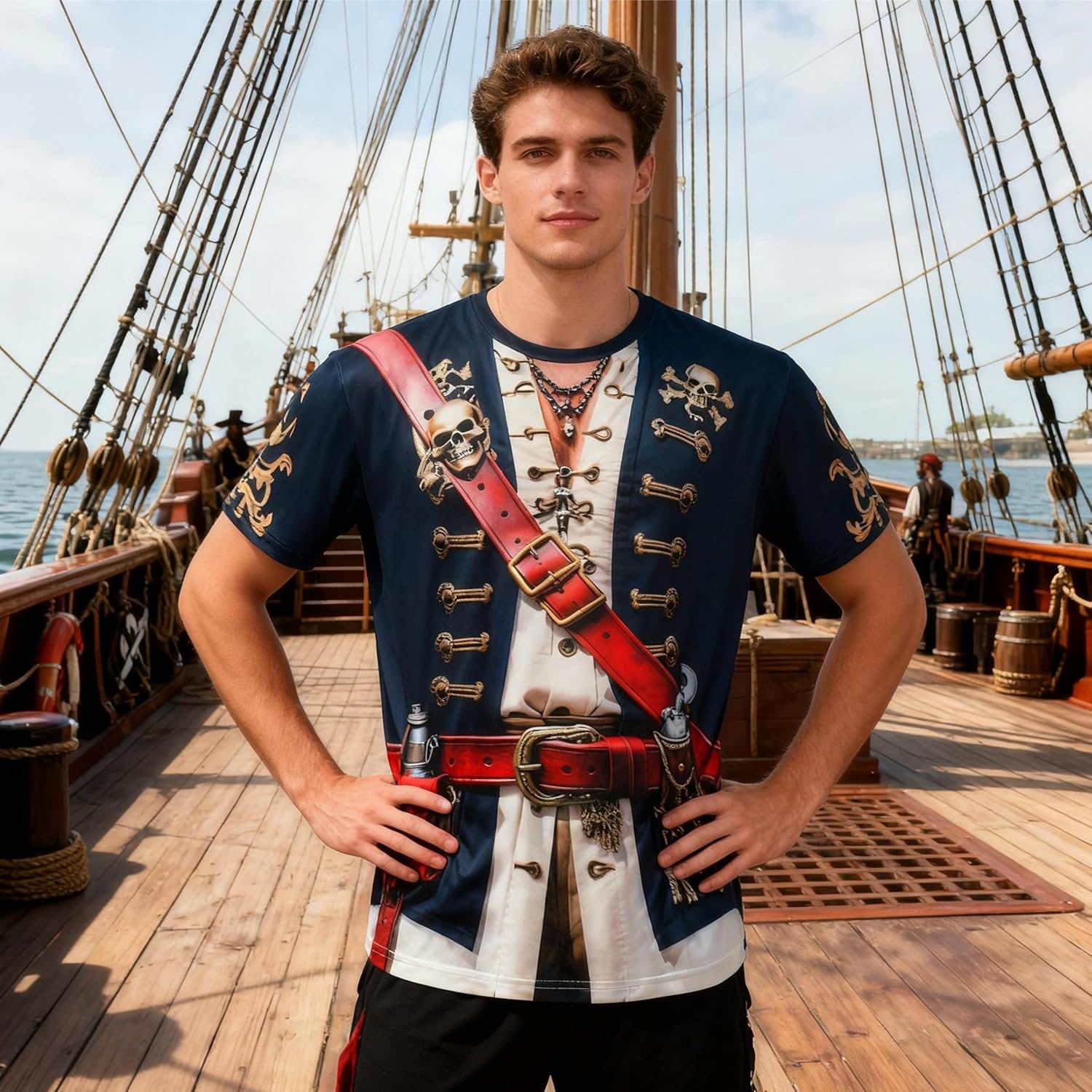 Men Mardi Gras Shirts,Pirate T-Shirt Men,Funny Bavarian Oktoberfest 3D Printed Graphic T-Shirt - Image 3