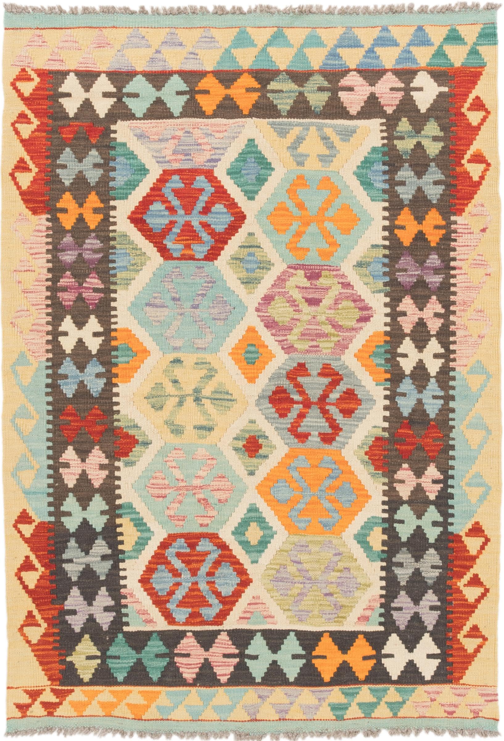 Tapis d'Orient Kilim afghan en laine pour créer une ambiance bohème au salon