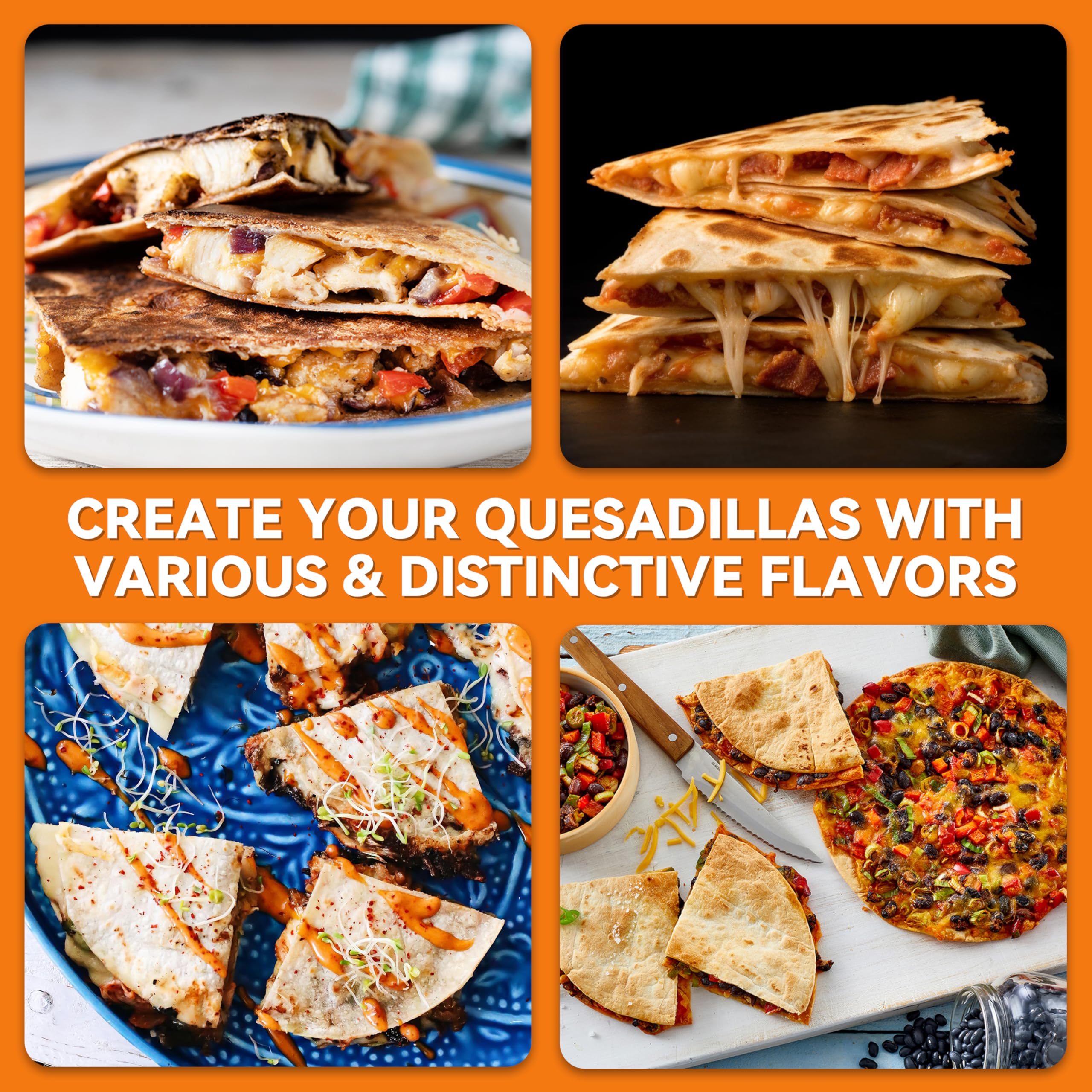 Quesadilla eléctrica con diseño de relleno extra, 9.5 pulgadas con fácil rebanada de 6 cuñas, superficie antiadherente, pies antideslizantes, máquina para hacer queso a la parrilla 5