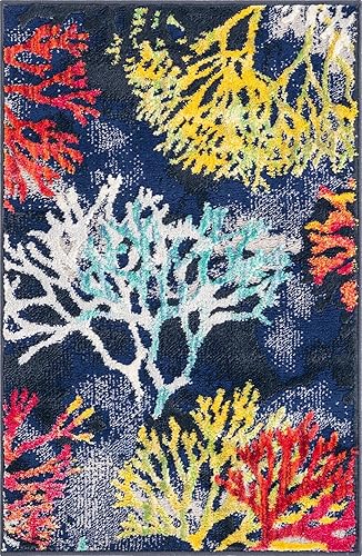 Miniatura 2 de Unique Loom Ariel Collection - Alfombra de área - Cay (2' x 3' 1" Rectángulo, Multi Azul)