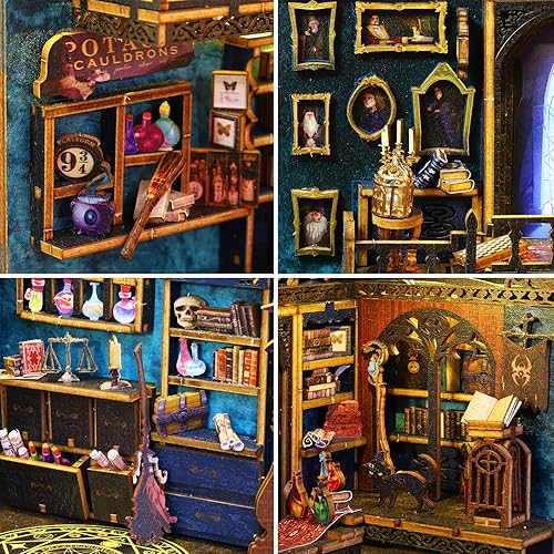 Miniatura 6 de Kit de rincón de libros de bricolaje, casa de muñecas de bricolaje, estantería de biblioteca, callejón de decoración, kit de creatividad con caja de