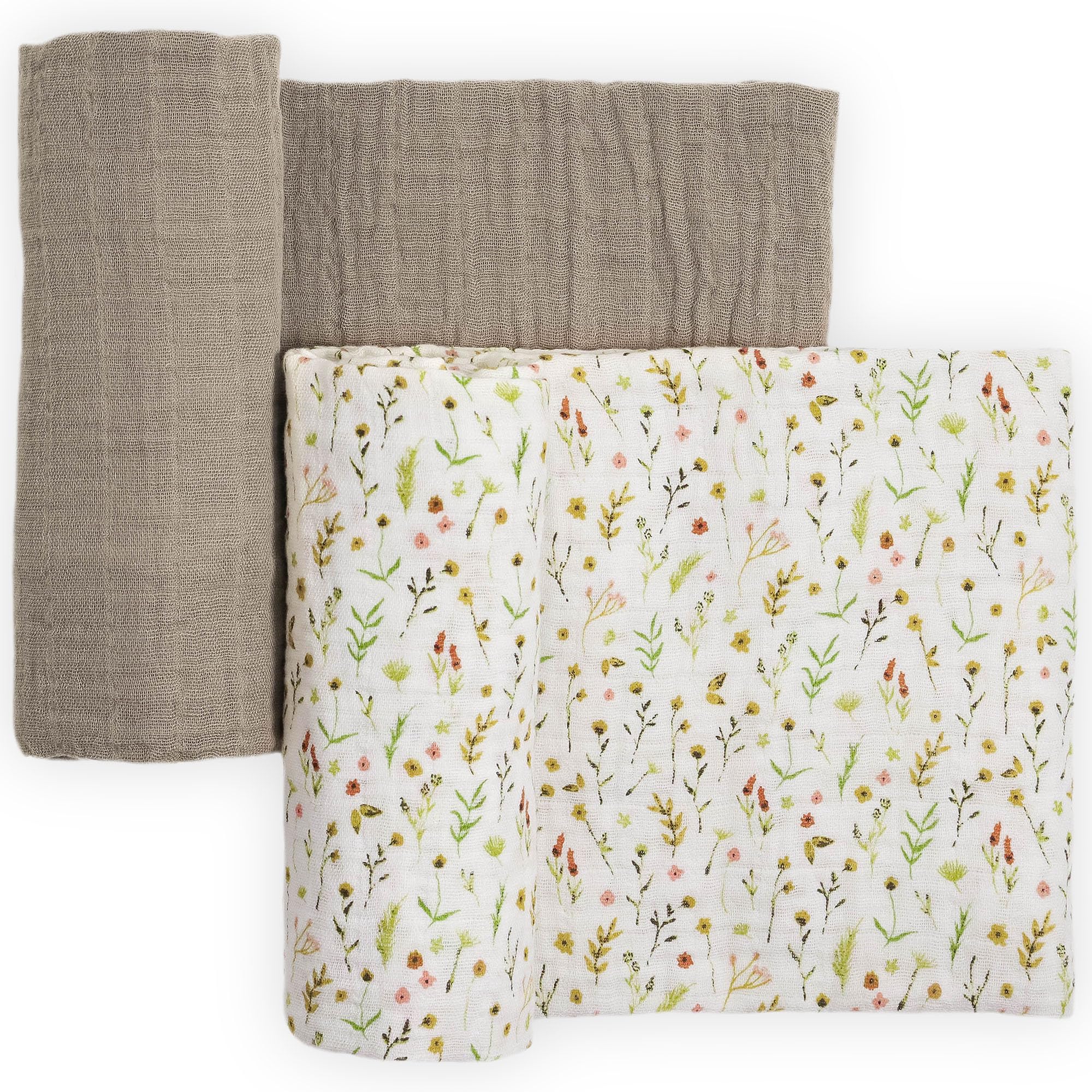Little Unicorn 100% Natural Organic Cotton Muslin Swaddle Blanket 2 Pack | Giftable Set of 2 swaddles (Floral Field)