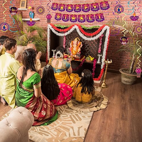 Miniatura 6 de Diwali Decoraciones – Cartel de Happy Diwali para el hogar, Festival de luces, artículos de decoración de fiesta, Deepavali colgante de remolinos