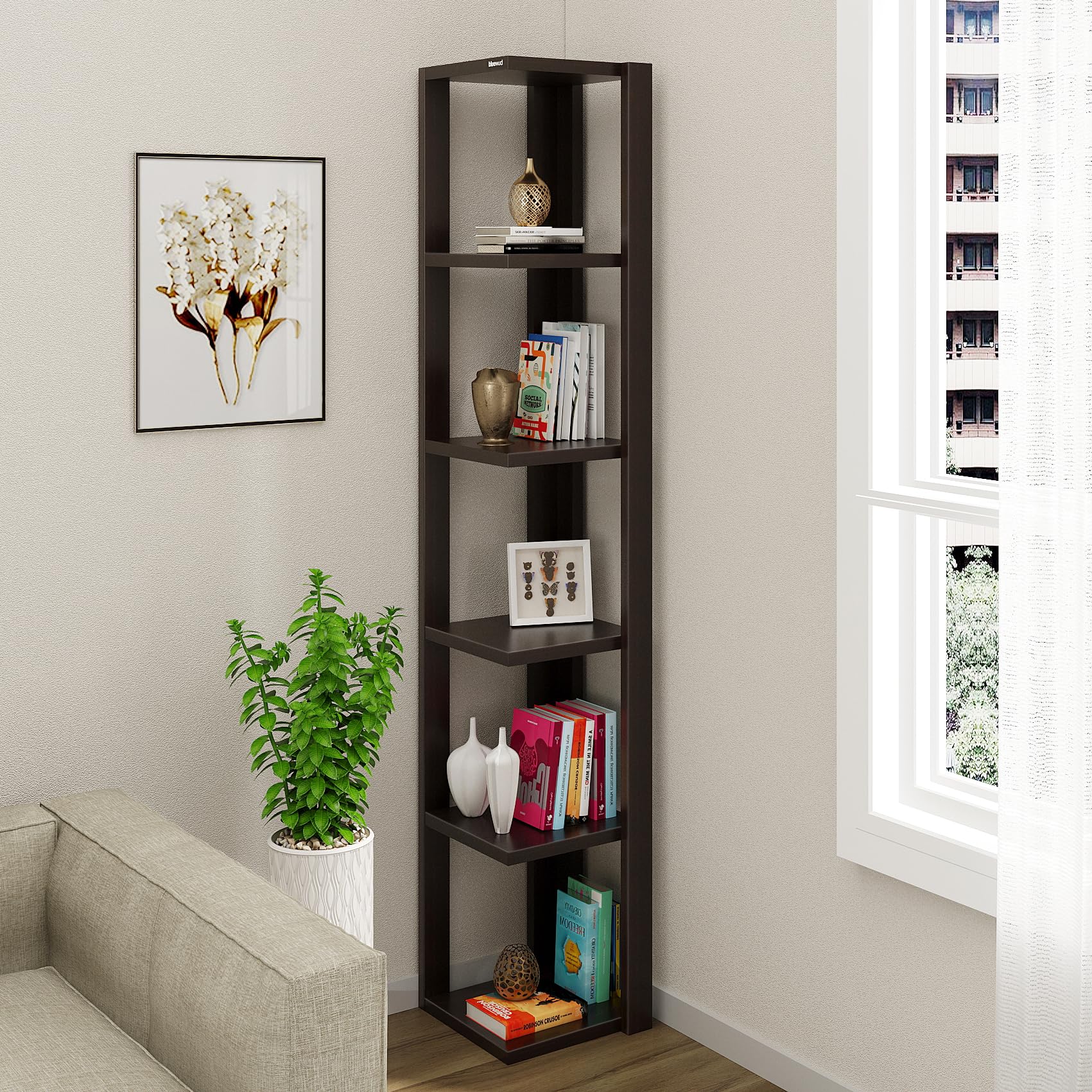 BLUEWUD Albert Engineered Wood Wall Decor Floating Shelf Display Rack Decorative Hall Décor for Living Room Home Furniture, 6 Shelves (Wenge)-picture-10
