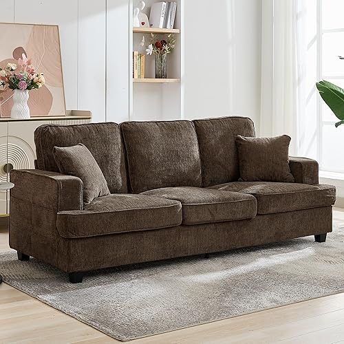 Korser Sofa Couch for Living Room, Modern Loveseat Sofa with Extra Comfy Deep Seat, Mid Century Comfortable 3 Seater Couch for Home Bedroom Office Apartment Lounge, Brown - Brown