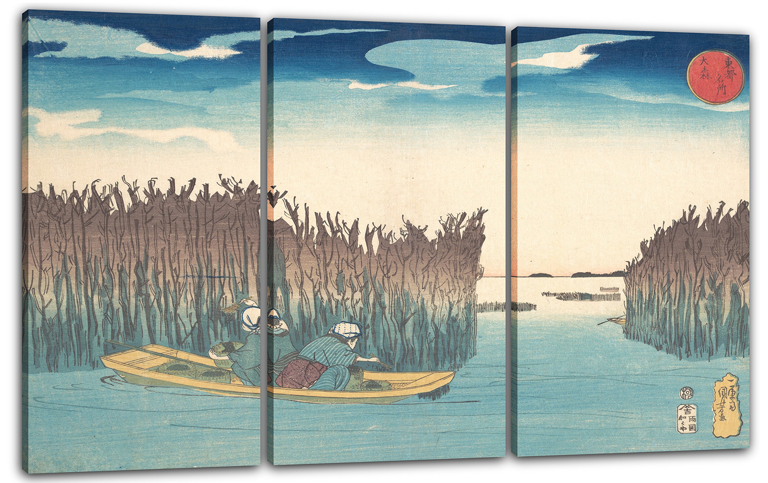 Printed Paintings Leinwand 3-teilig(120x80cm): Utagawa Kuniyoshi - Algen-Sammler in Omori