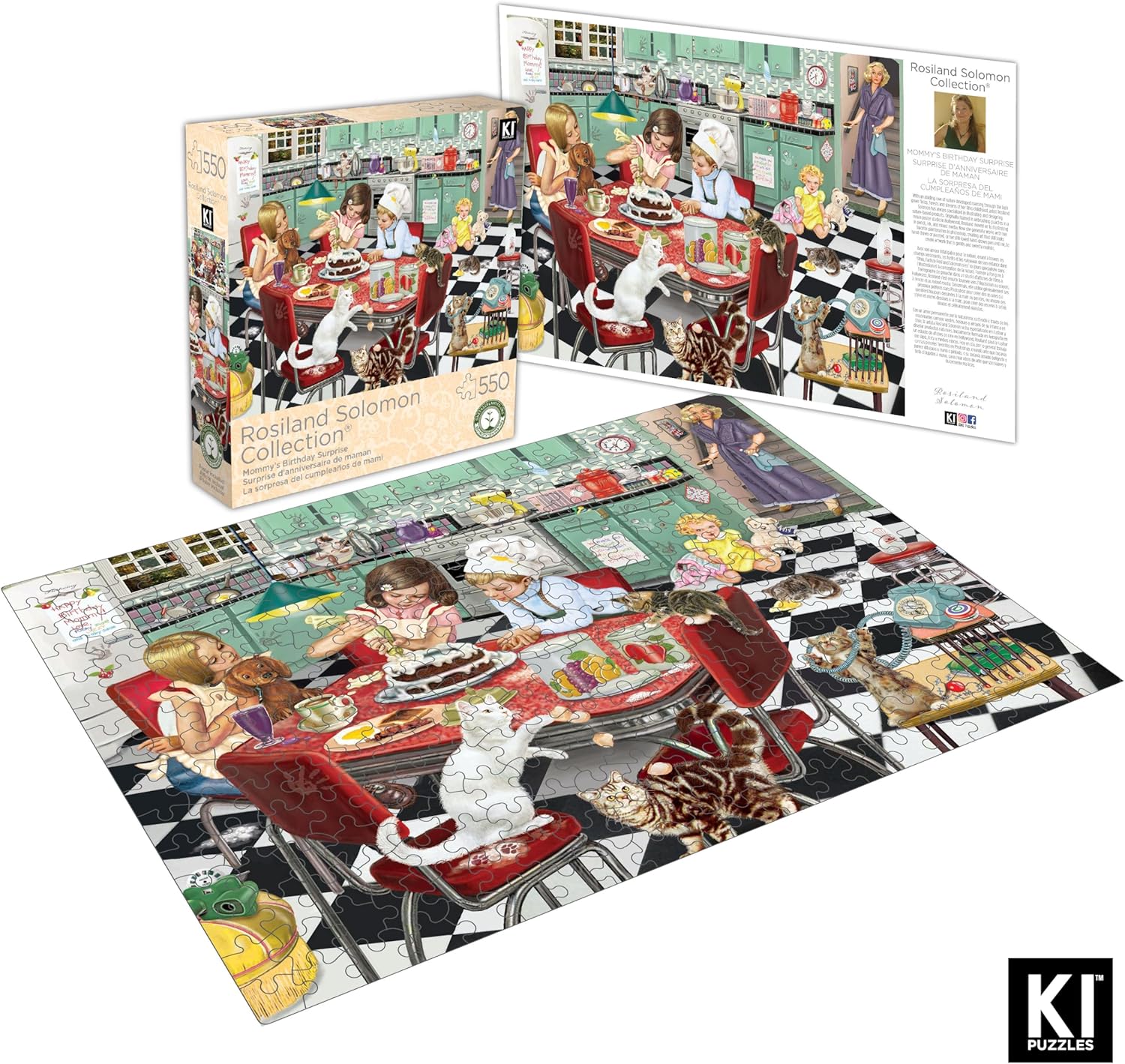 KI Puzzles 550 Piece Puzzle for Adults Mommy's Birthday Surprise Rosiland Solomon 50s Kitchen Cozy Puzzle Jigsaw 24X18