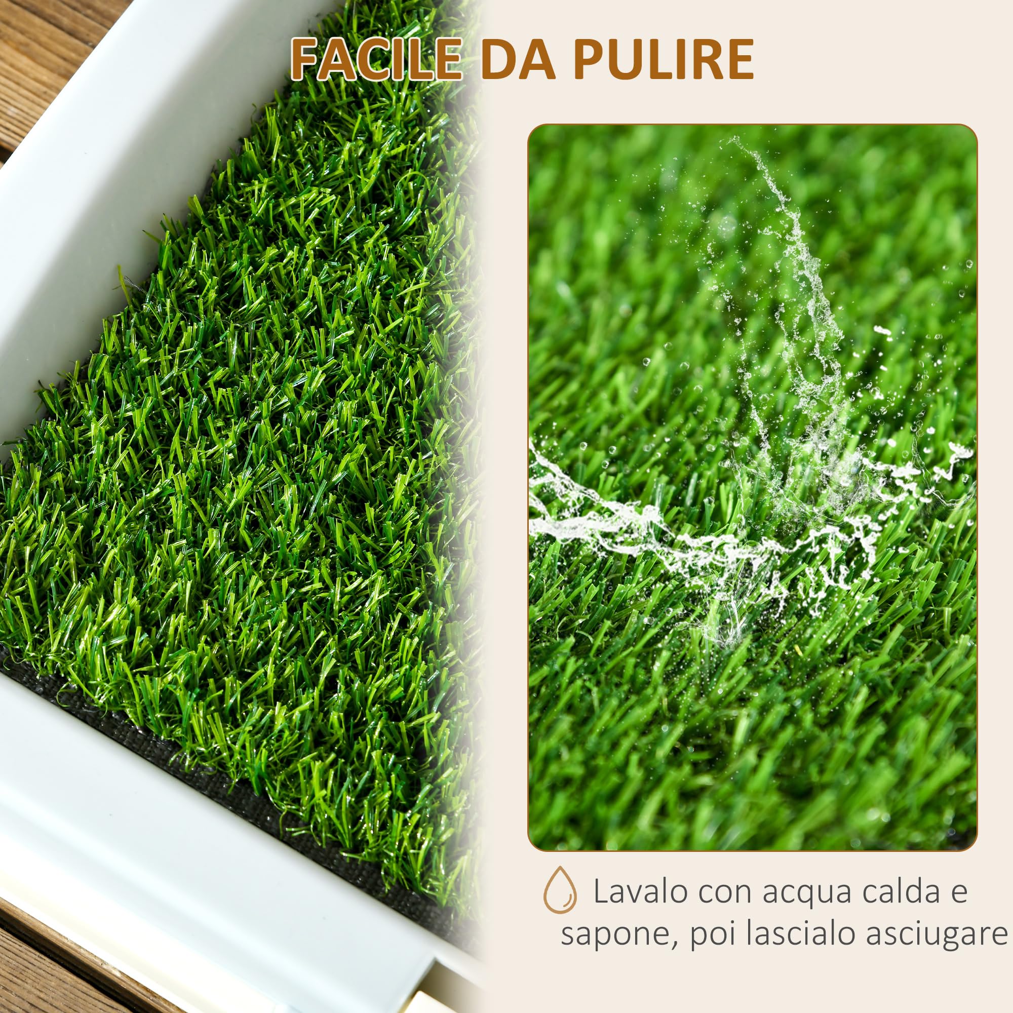 PawHut Lettiera per Cani a 3 Strati, Toilette per Cani e Cuccioli con Prato Sintetico, Griglia e Vassoio Inferiore, 63x48.5x6 cm