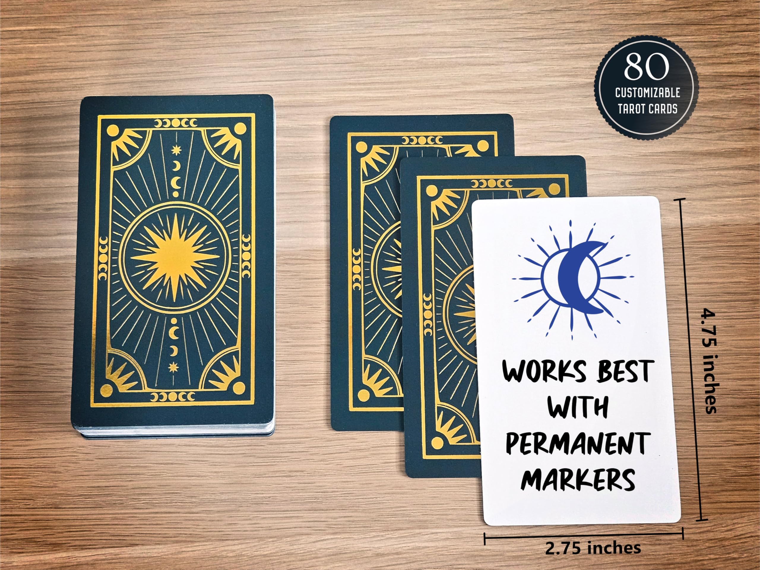 80 Cartes Oracle Vierges – Créez Votre Propre Jeu De Tarot – Feuille D'Or, Taille Standard, Personnalisable