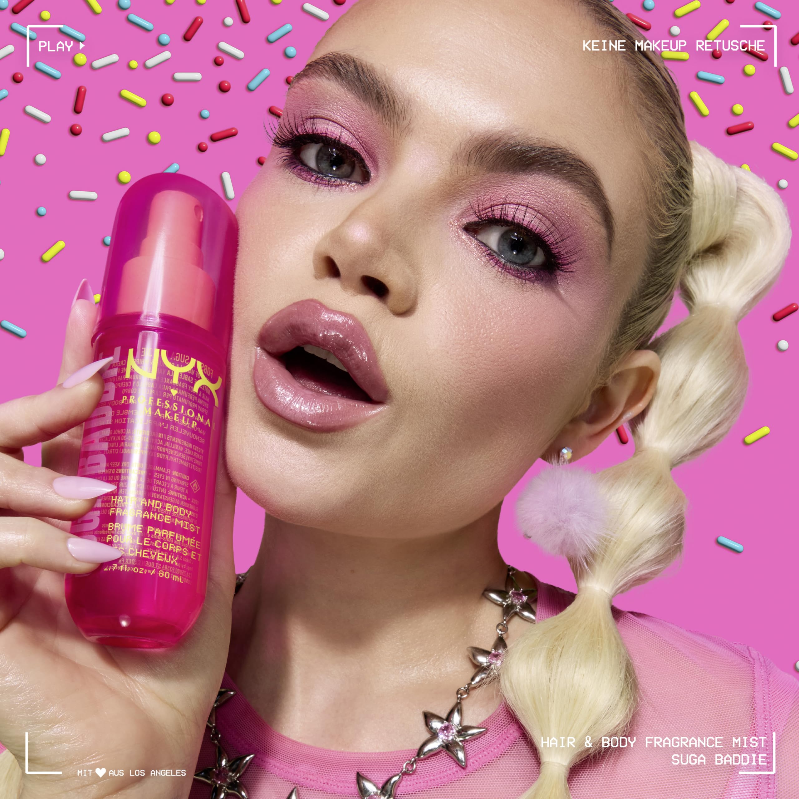 NYX Professional Makeup Set: Fat Oil Hair & Body Fragrance Mist Suga Baddie + Coconut Cutie + Juicy Boo + Caramelt Mami, lang anhaltende Düfte, ideal fürs Layering, vegan