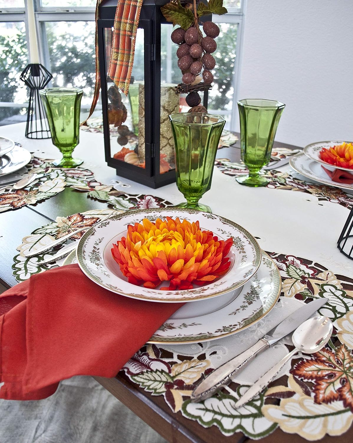 Embroidered Fall Maple Leaf Place Mats Doilies (11Wx21L Inch Set of 2)