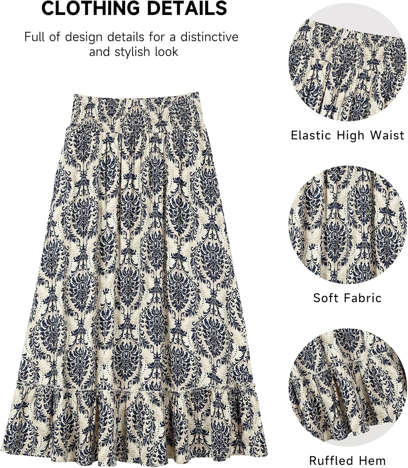 Bsubseach Womens Boho Floral Print Maxi Skirts Elastic High Waist Flowy A Line Long Midi Skirt with Pockets - Image 5