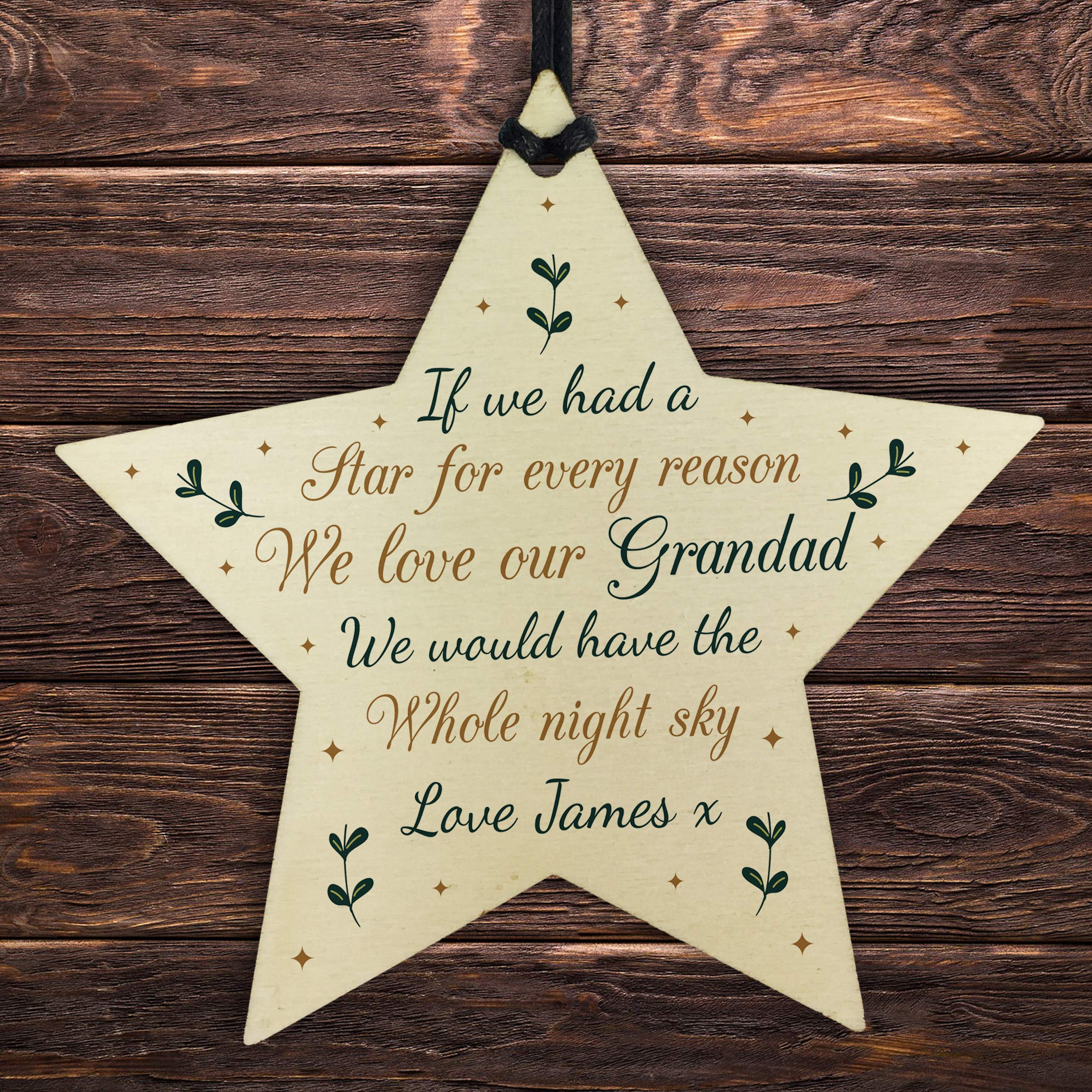 Red Ocean Personalised Grandad Birthday Xmas Gifts Grandad Gift From Grandchildren Love Sign Wood Star