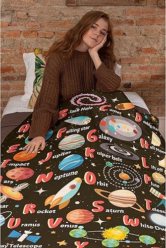 Miniatura 7 de Manta del alfabeto espacial, súper suave y acogedora para decoración del hogar, sofá, cama, sofá, 40 x 30 pulgadas, extra pequeña para mascotas para