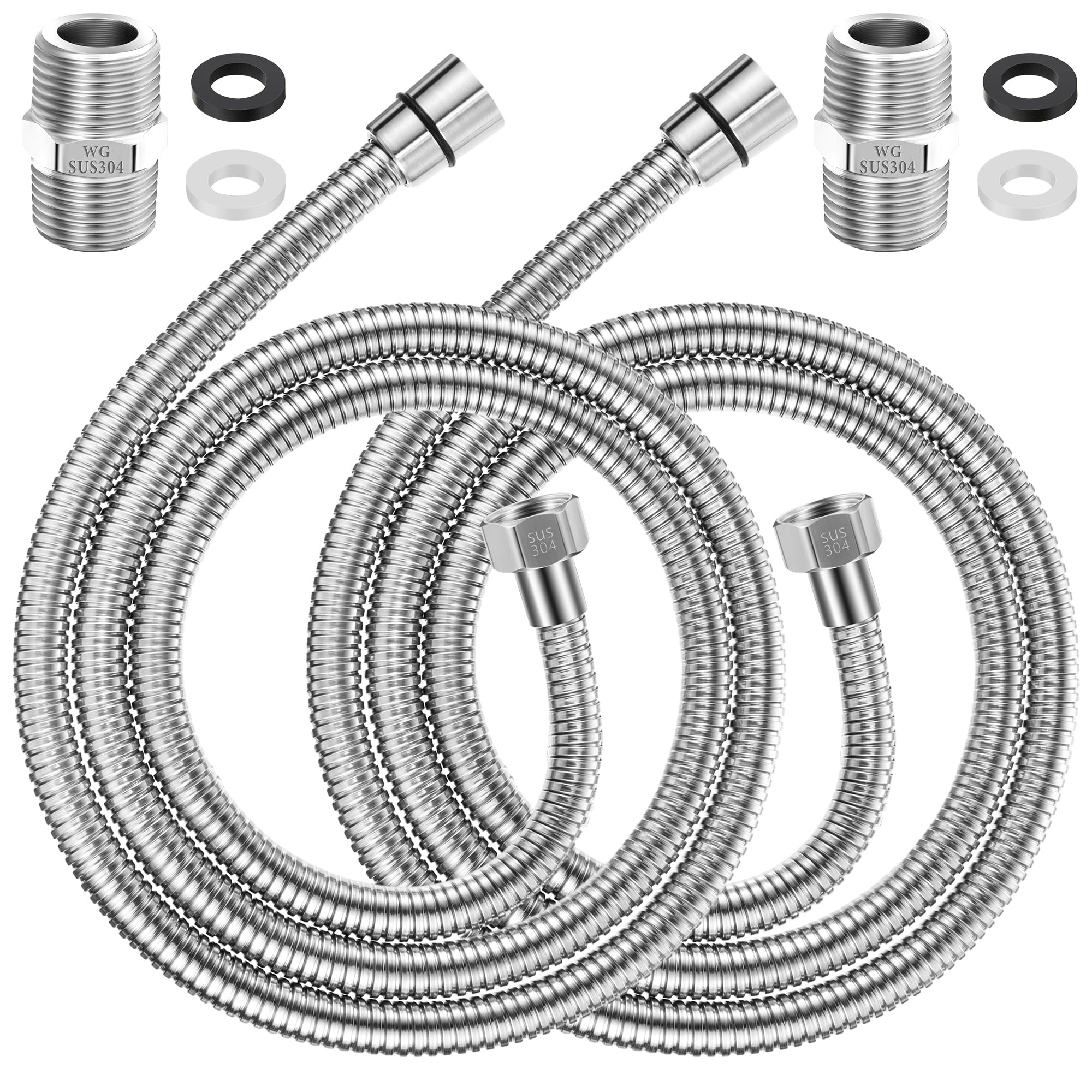 Tuyau de douche Dreyoo en acier inoxydable 99 cm avec rallonge de connecteur pour mitigeur lot de 2