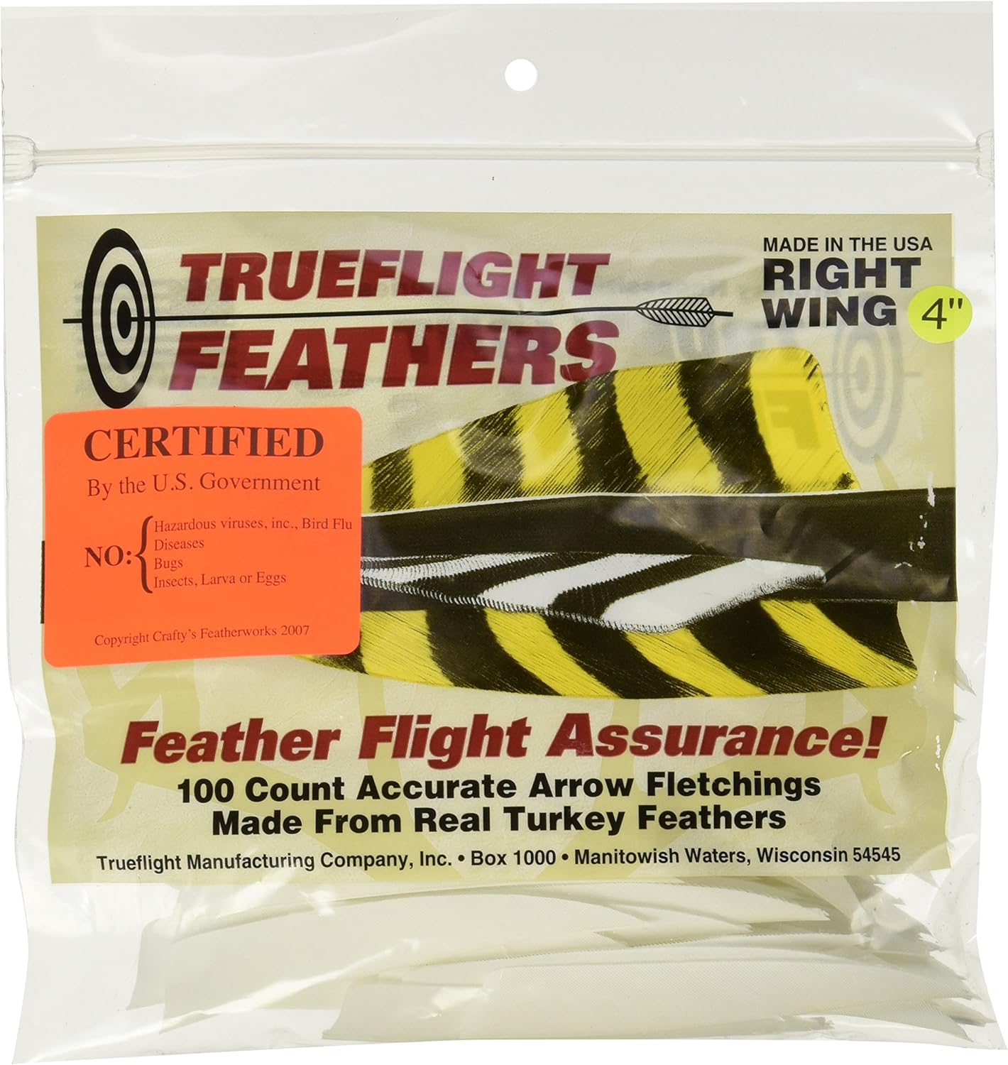 TRUEFLIGHT Feathers Shield Cut 4 RW White 100/PK.