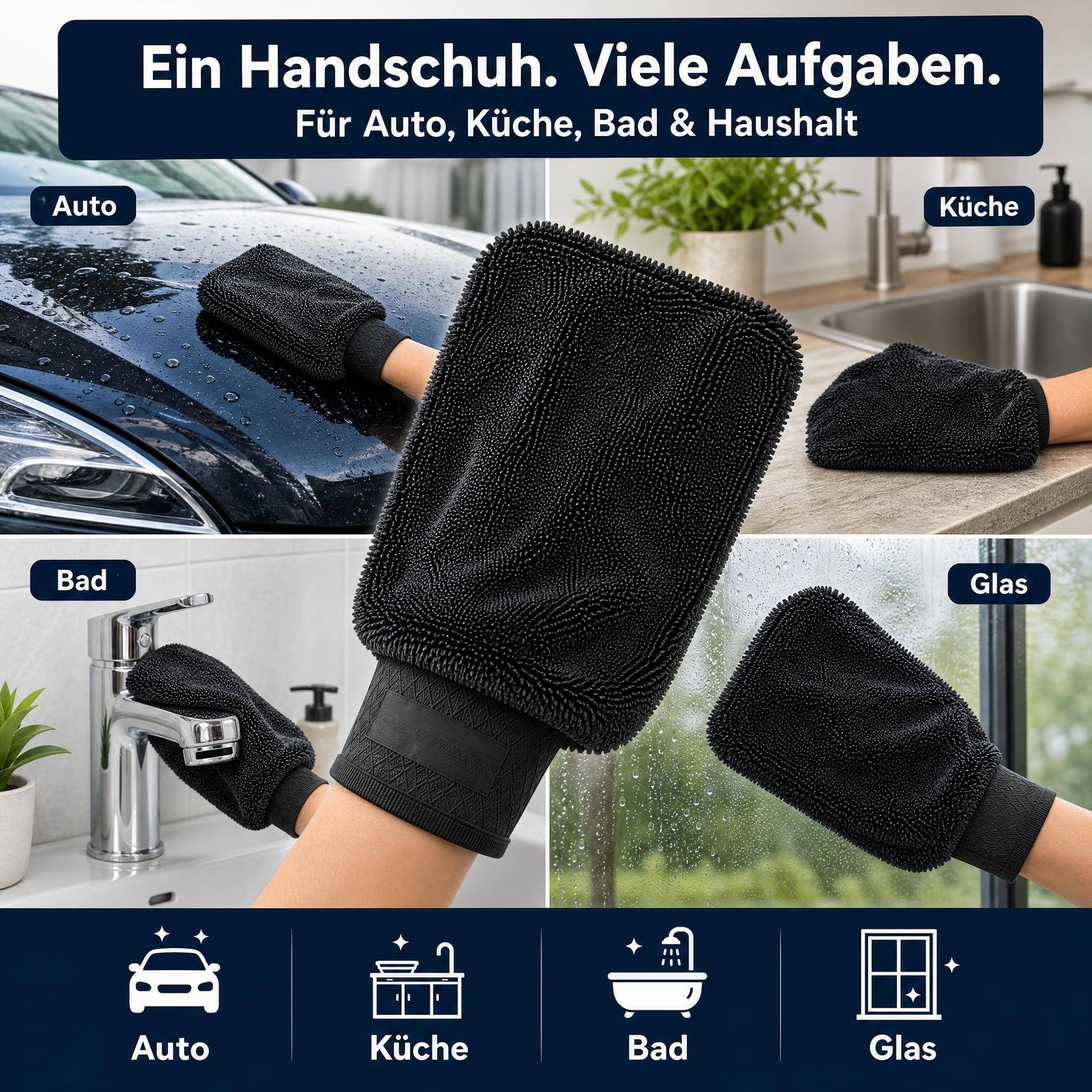 Schrubbi Mikrofaser Putzhandschuhe Weicher Waschhandschuh Mit Hoher Wasseraufnahme Für Staub Leichten Schmutz Glas Lack Fliesen Edelstahl Auto Haushalt Küche Bad Möbel Und Alltag (2pcs)