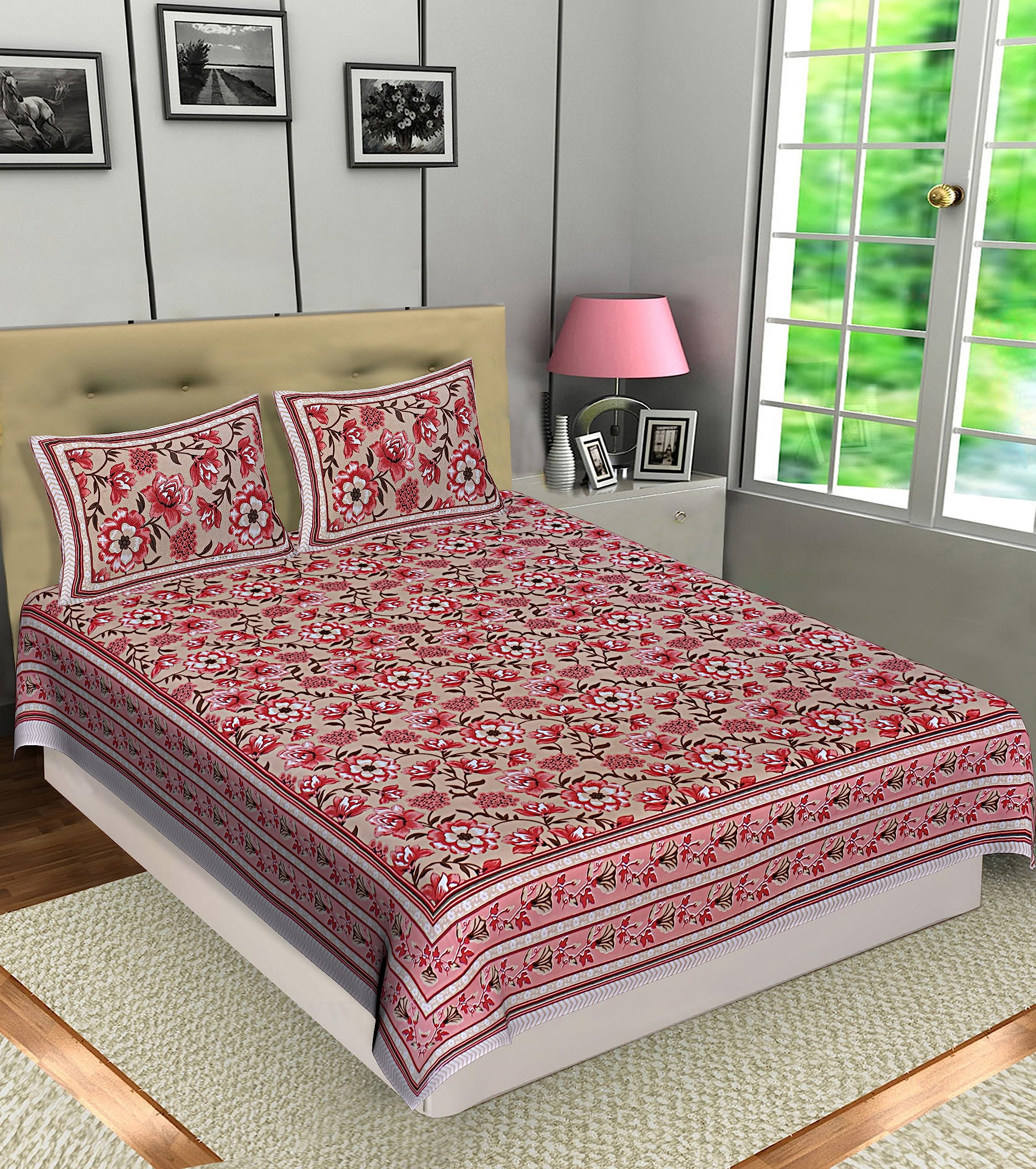 Go Texstylers Pure Cotton Pink 144 TC Floral Print Double Bedsheet with 2 Pillow Cover (Pink Floral, 1) (B0C9QJNMGN) Amazon Price History, Amazon Price Tracker