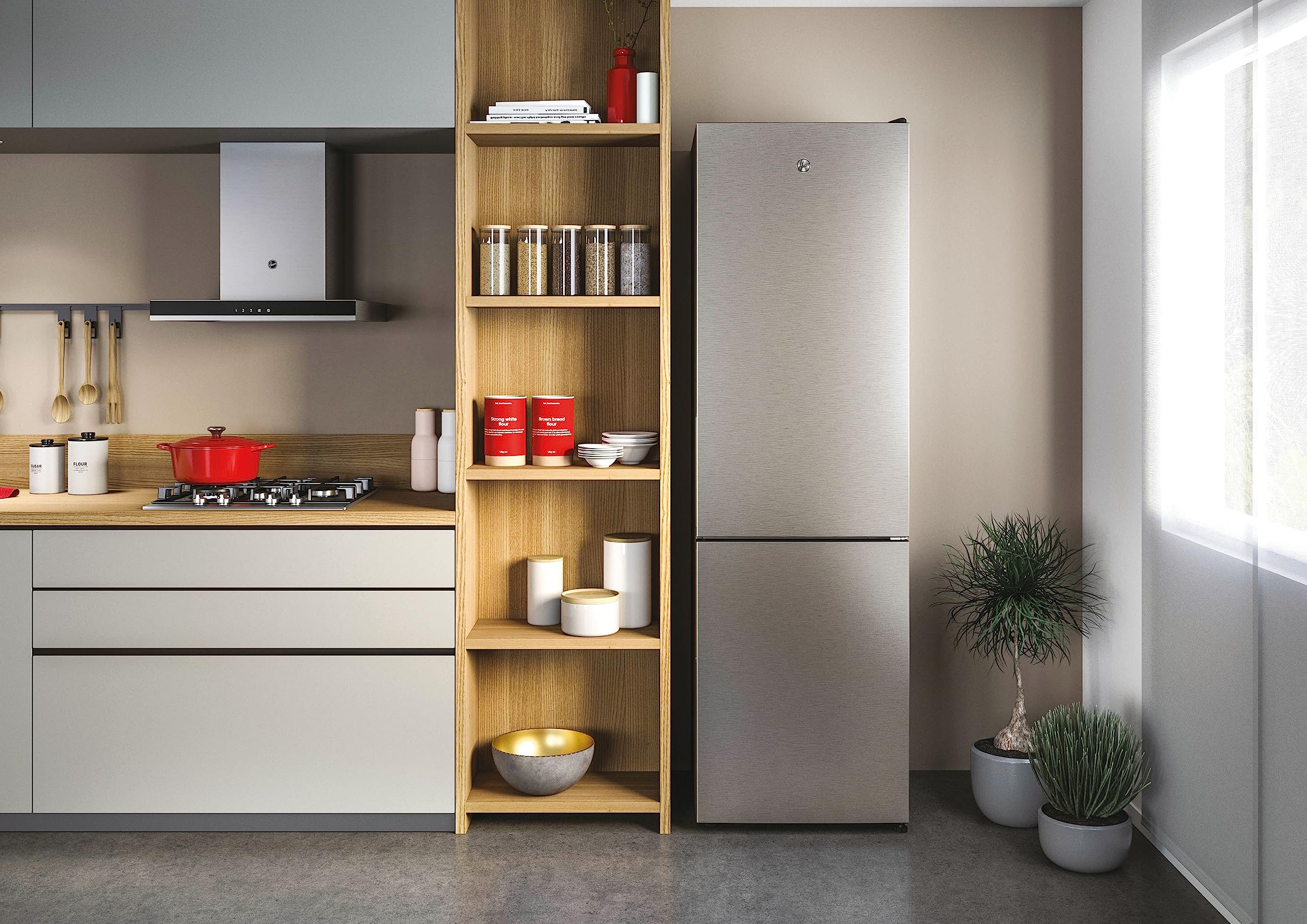 Hoover HOCE4T620CX 2D Kühl-Gefrier-Kombination/Freistehend/Total No Frost/Wifi connected & Smart hOn–App/Energieklasse C/Inox Look