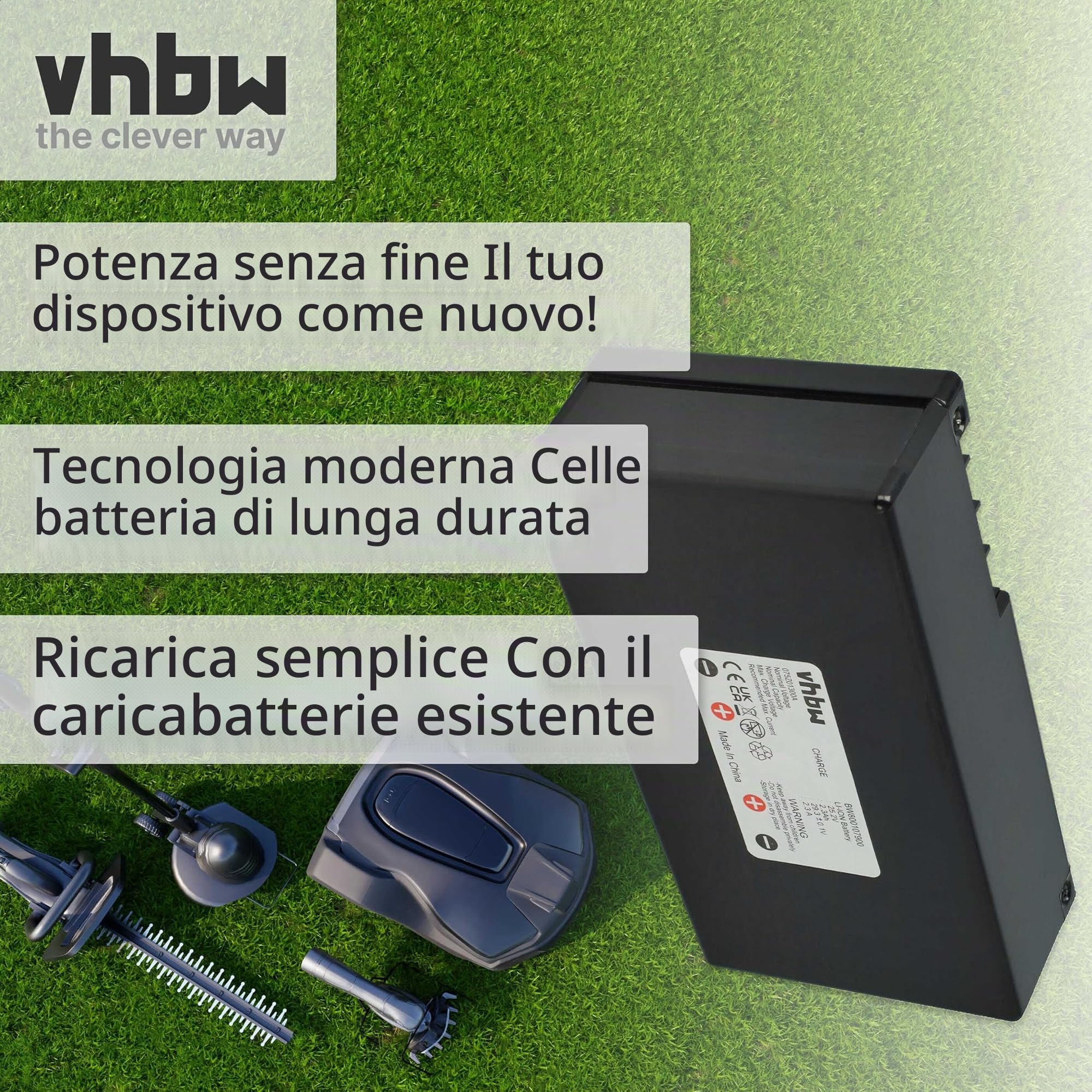 vhbw batteria compatibile con Ambrogio Alex, L30, L 30 deluxe, L30 Elite, L 30e Lite tagliaerba, robot tagliaerba (2300mAh, 25,2V, Li-Ion)