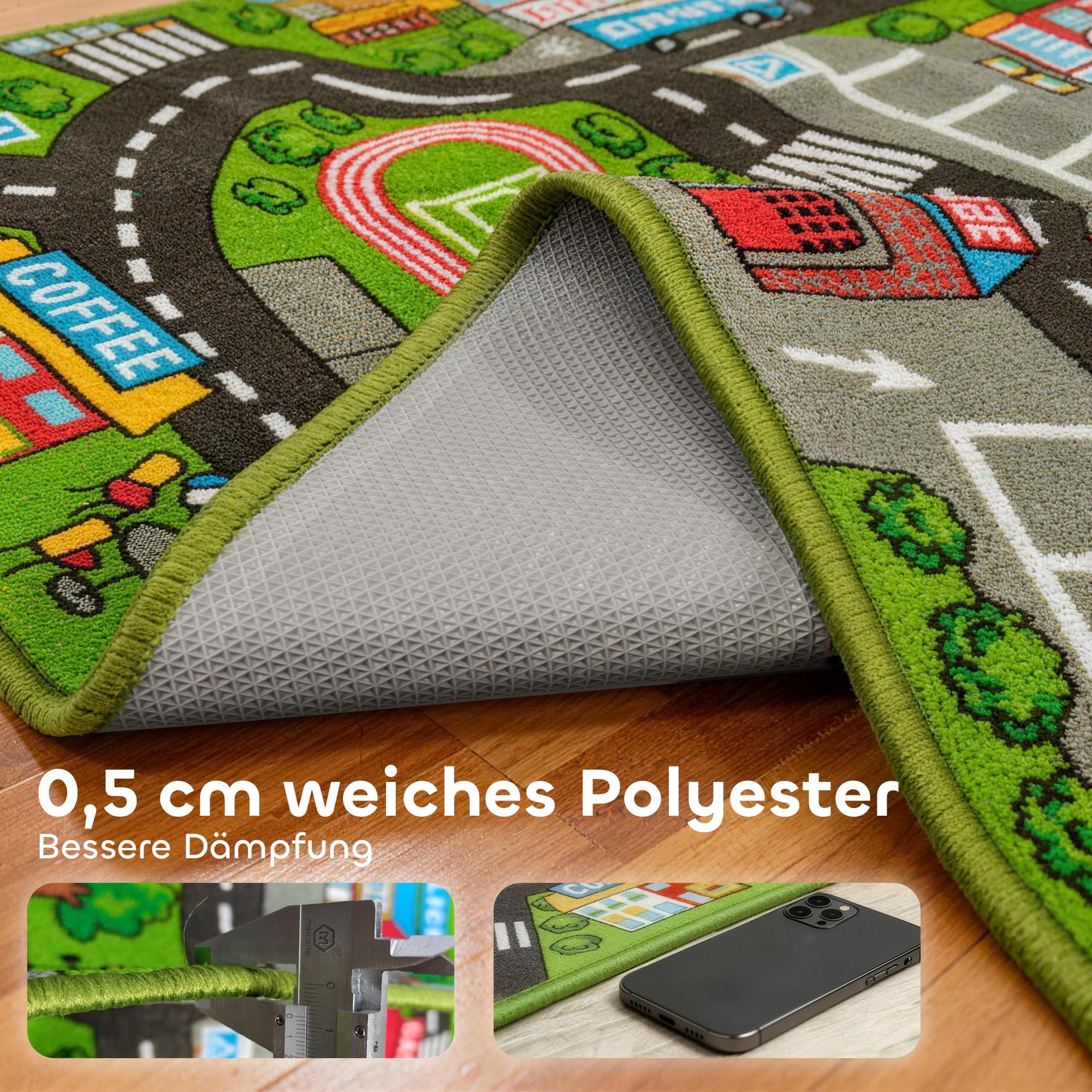 AIYAPLAY Kinder Spielteppich 200x150cm rutschfest im Stadtverkehr-Thema