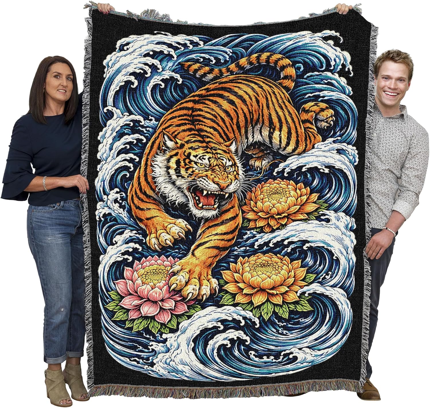 Pure Country Weavers Irezumi Tiger Full Color Blanket - Fantasy Gift Tapestry Throw Woven from Cotton - Made in The USA (72x54)